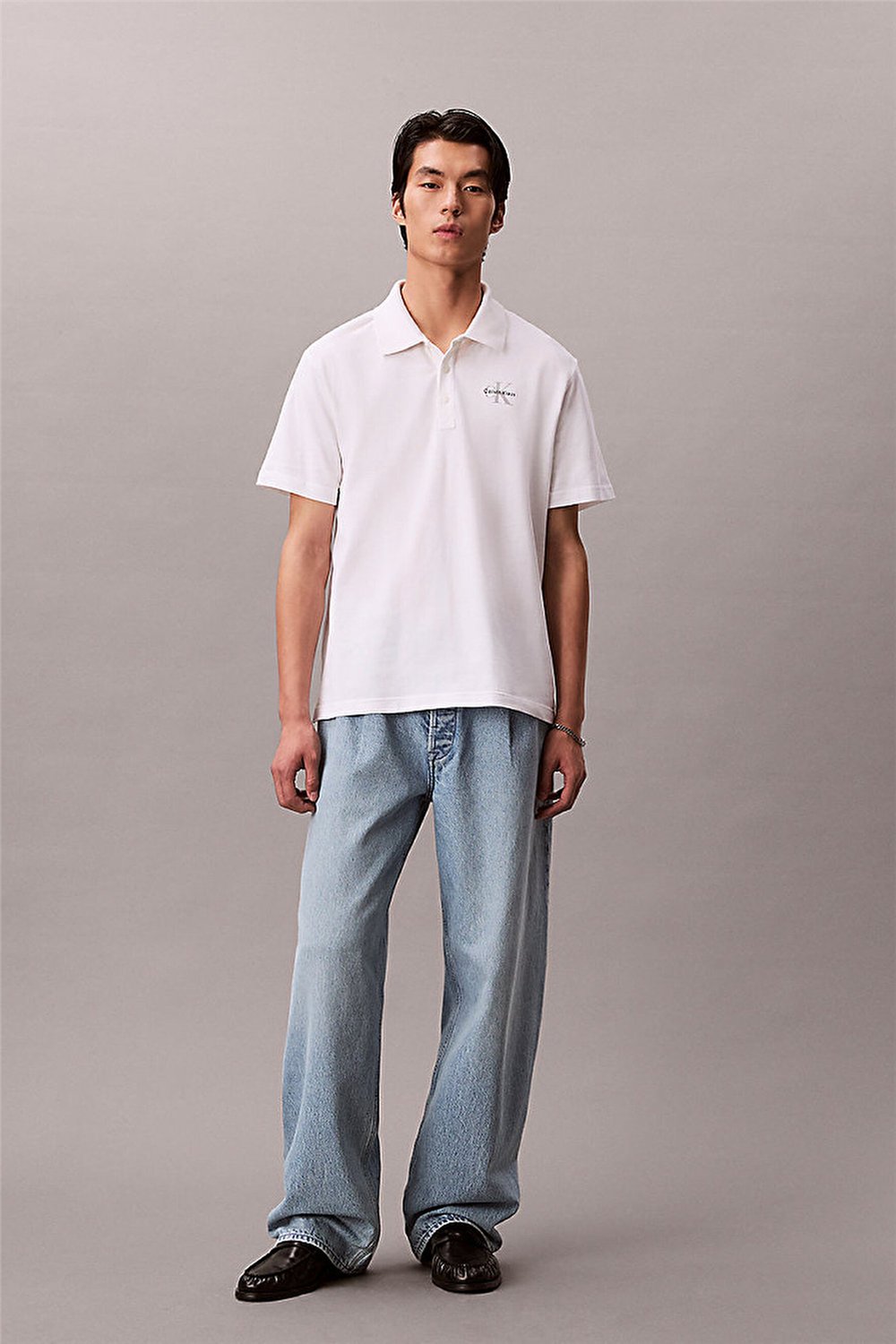 Calvin Klein Ss Easy Monologo Casual Pique Po Erkek Polo Yaka T-Shirt Beyaz