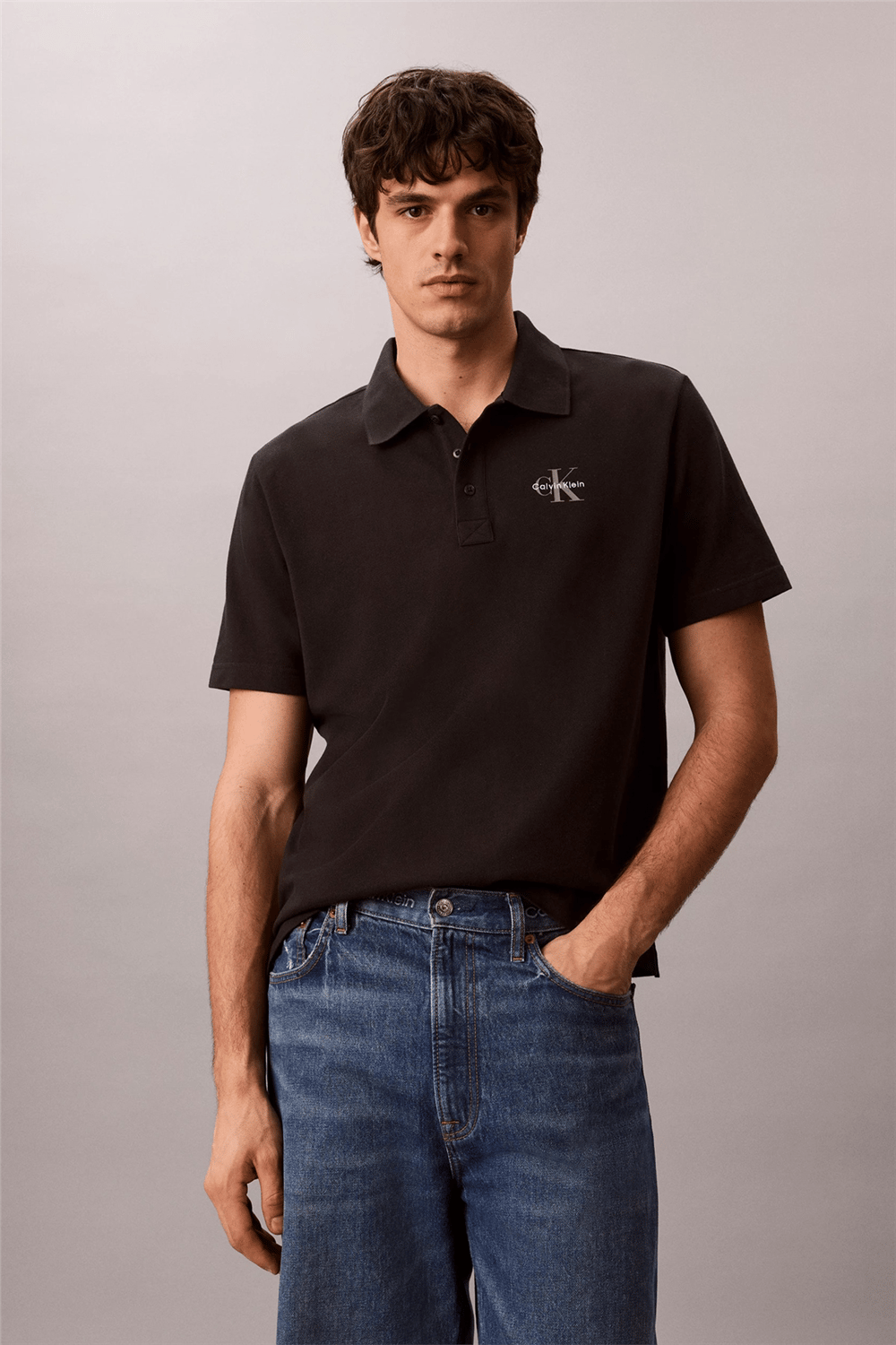 Calvin Klein Ss Easy Monologo Casual Pique Po Erkek Polo Yaka T-Shirt Siyah