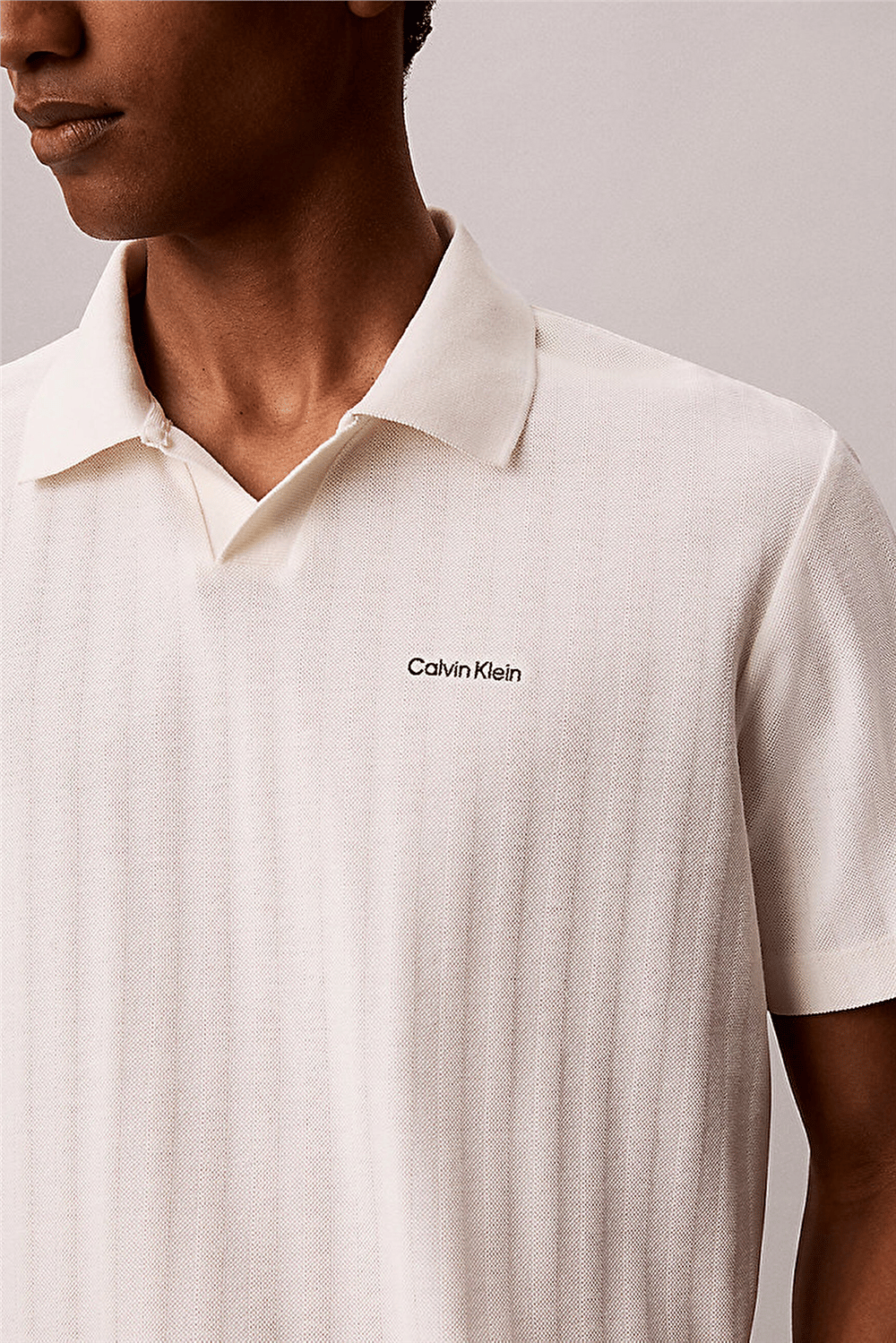 Calvin Klein Ss Easy Vertical Stripe Textured Erkek Polo Yaka Triko Beyaz