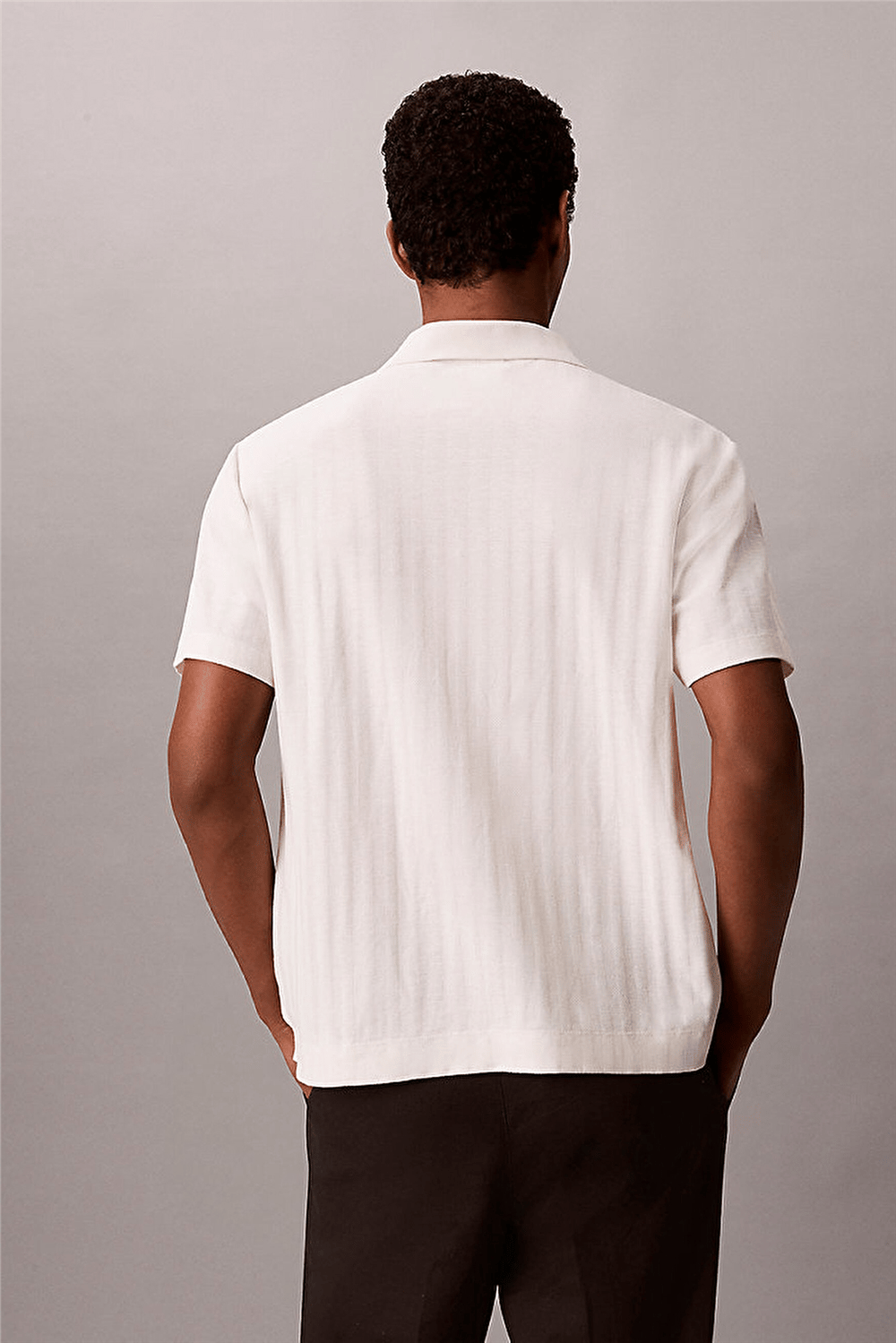 Calvin Klein Ss Easy Vertical Stripe Textured Erkek Polo Yaka Triko Beyaz