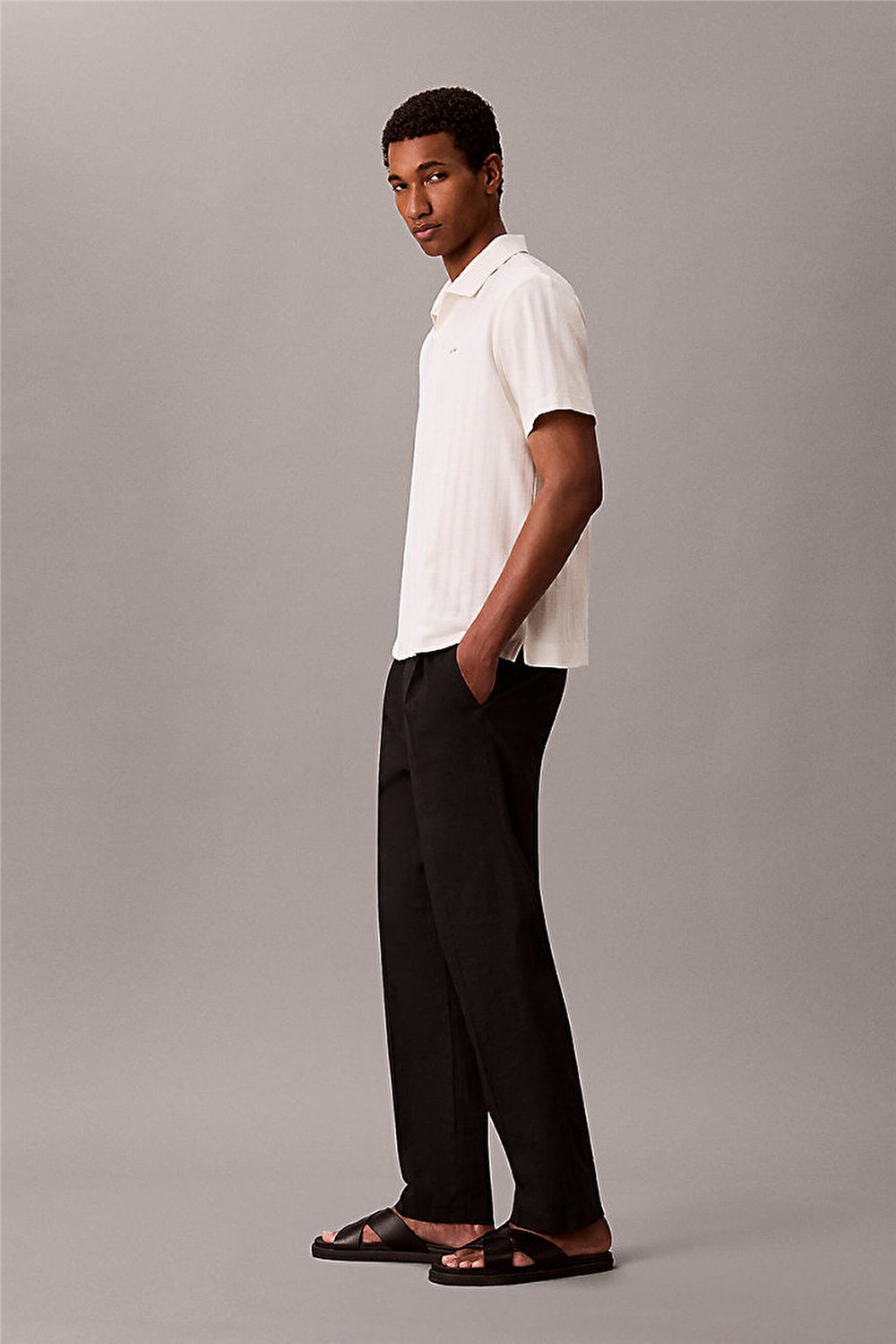Calvin Klein Ss Easy Vertical Stripe Textured Erkek Polo Yaka Triko Beyaz