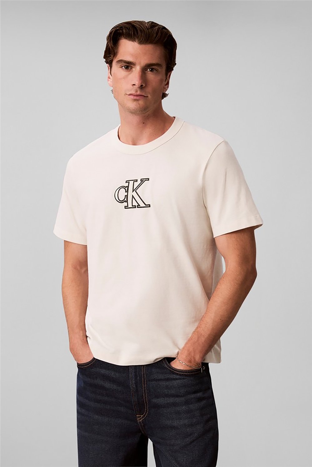 Calvin Klein Ss Ez Monogram Gifting Tee Erkek Bisiklet Yaka T-Shirt Beyaz