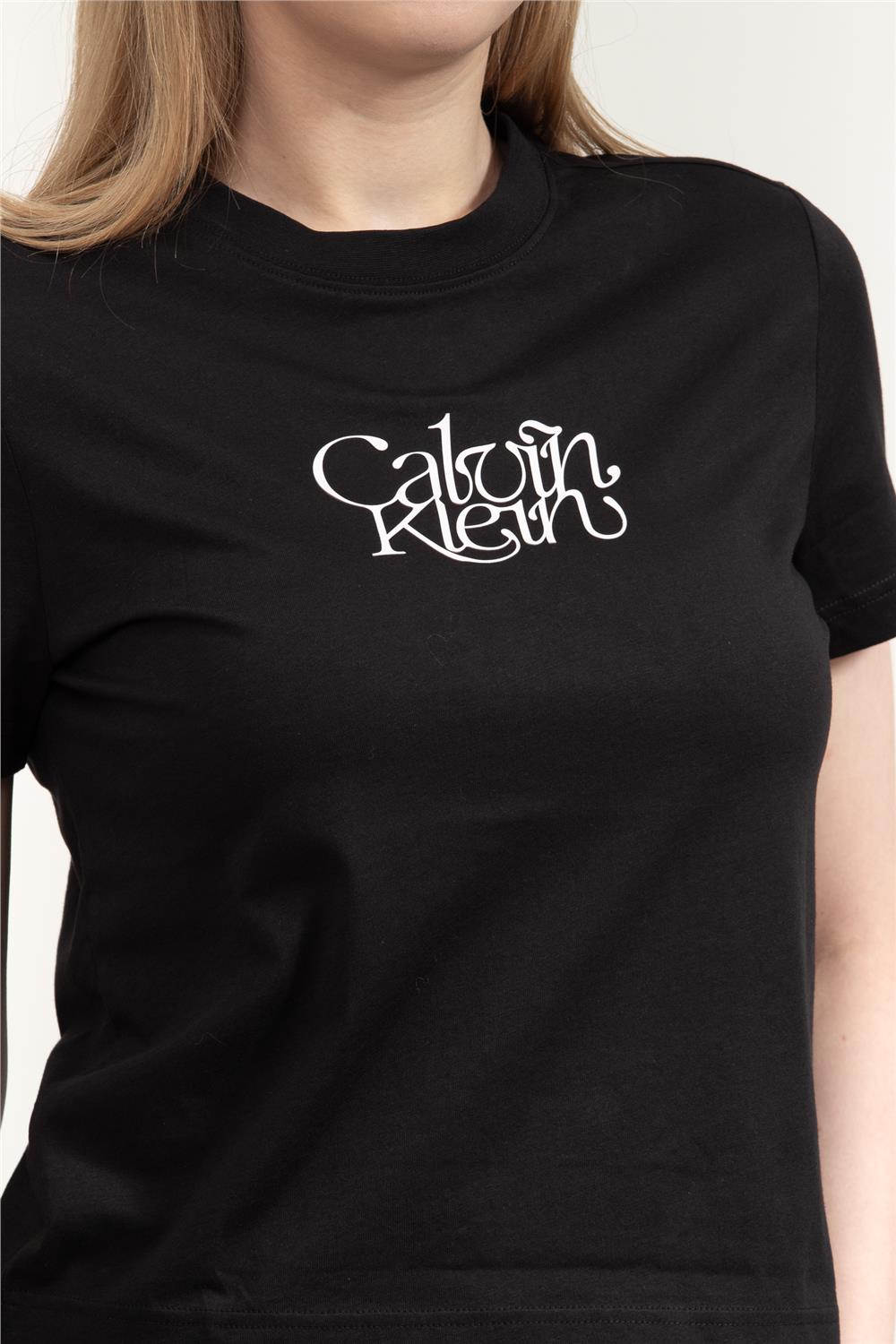 Calvin Klein Ss Fitted Script Te Kadın Bisiklet Yaka T-Shirt