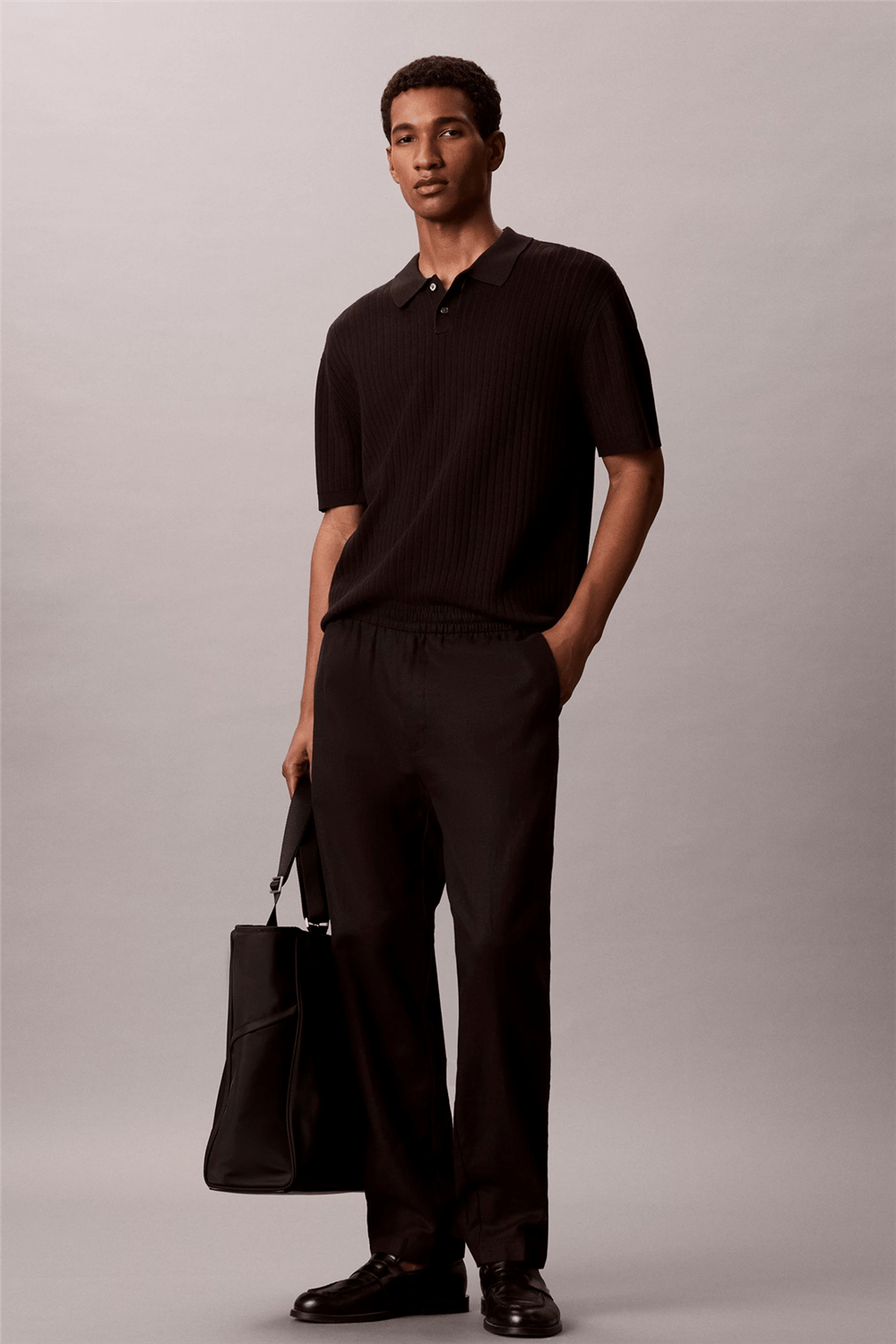 Calvin Klein Ss Lightweight Pattern Polo Swtr Erkek Triko Siyah