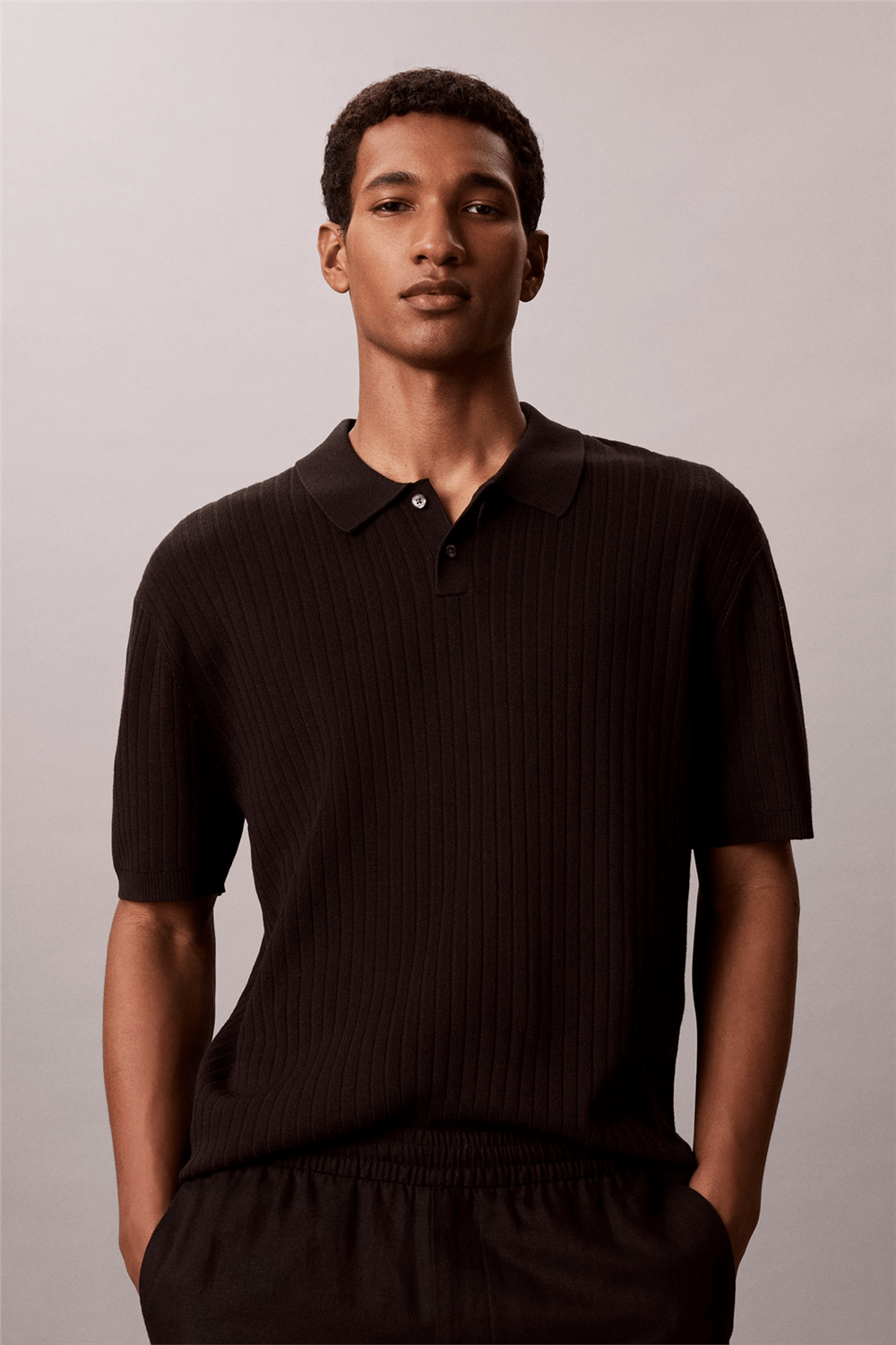 Calvin Klein Ss Lightweight Pattern Polo Swtr Erkek Triko Siyah