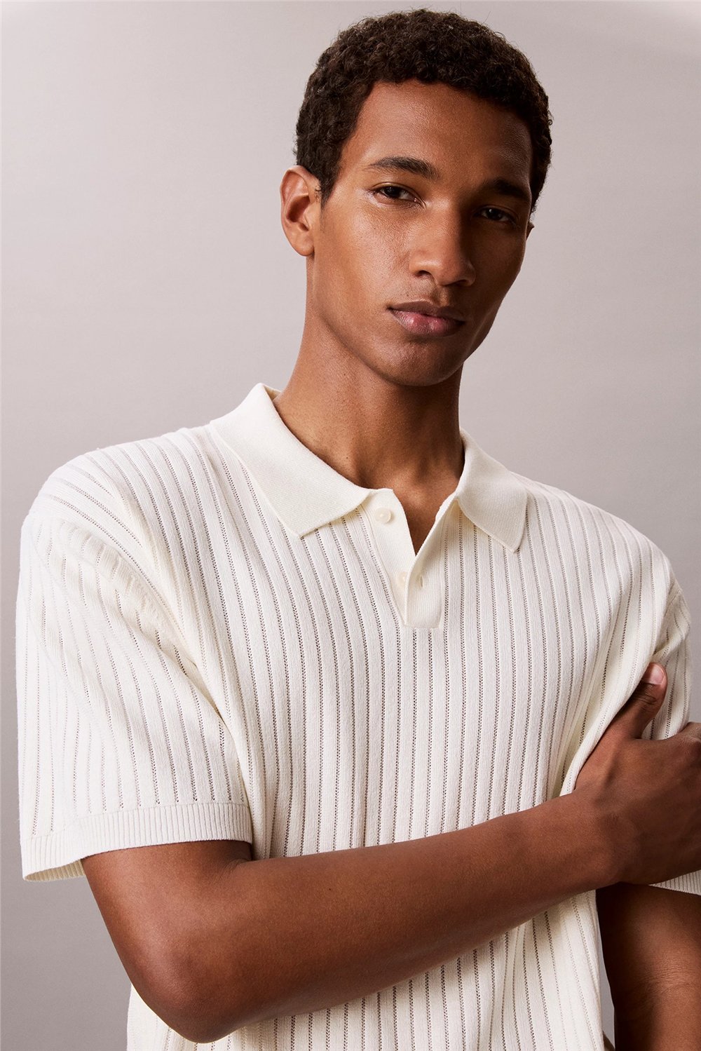Calvin Klein Ss Lightweight Pattern Polo Swtr Erkek Triko Beyaz
