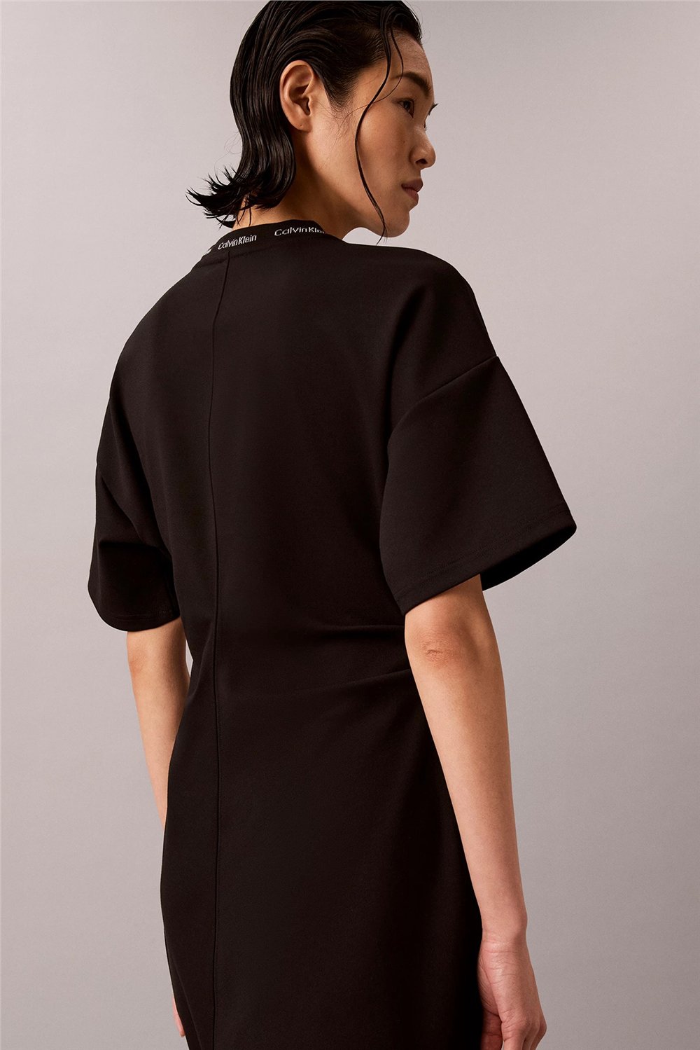 Calvin Klein Ss Logo Rib interlock T-Shirt Dr Kadın Elbise Siyah