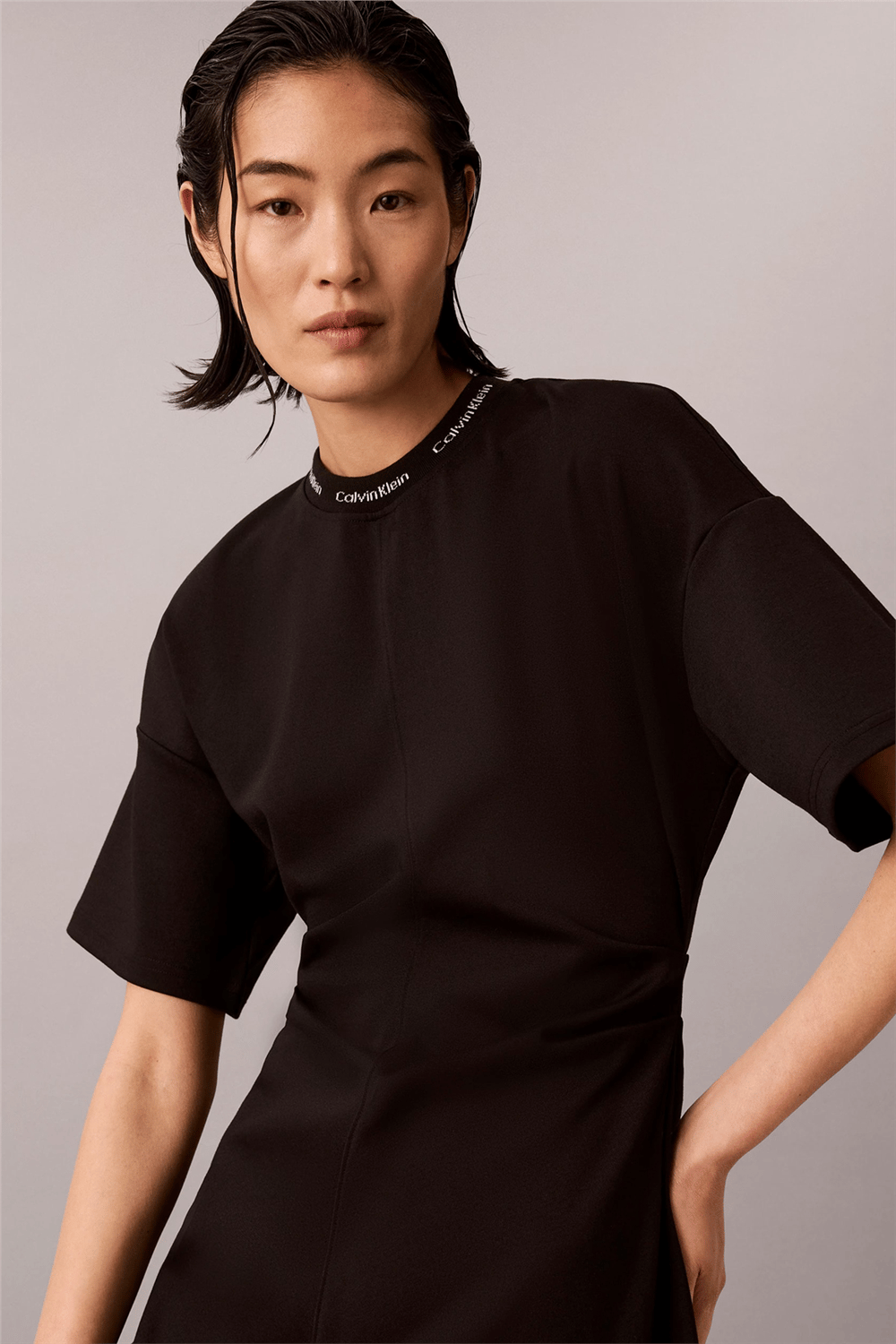 Calvin Klein Ss Logo Rib interlock T-Shirt Dr Kadın Elbise Siyah