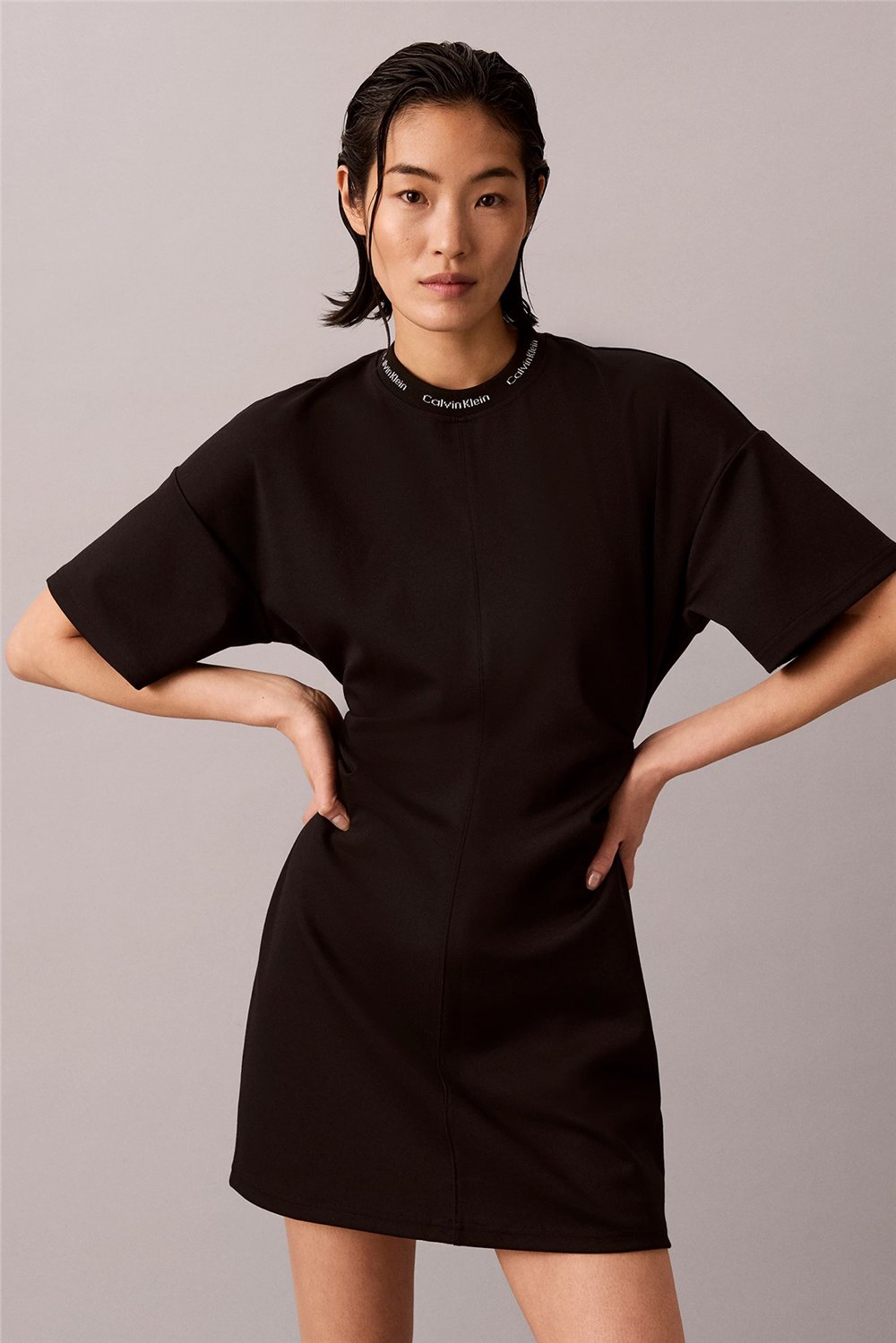 Calvin Klein Ss Logo Rib interlock T-Shirt Dr Kadın Elbise Siyah