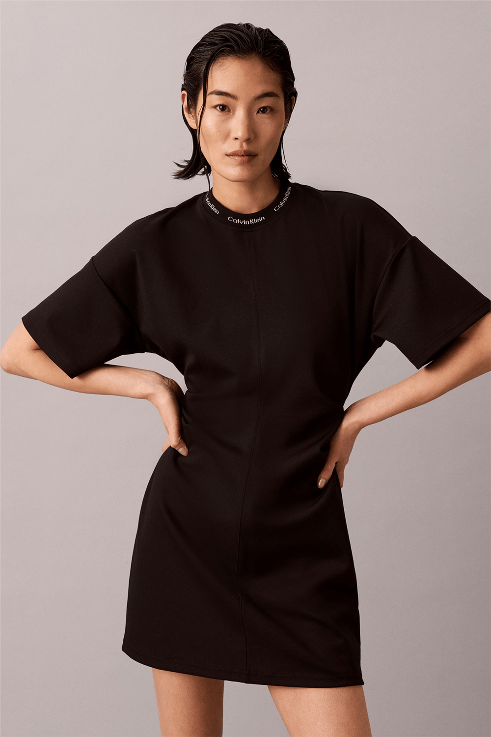 Calvin Klein Ss Logo Rib interlock T-Shirt Dr Kadın Elbise Siyah