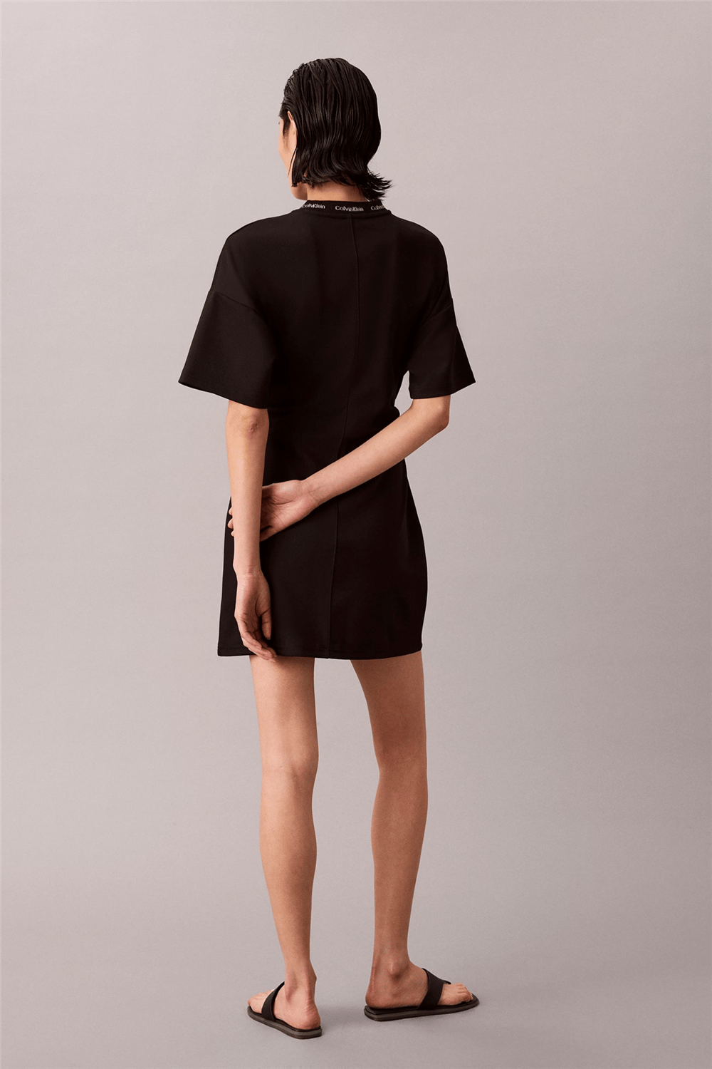 Calvin Klein Ss Logo Rib interlock T-Shirt Dr Kadın Elbise Siyah