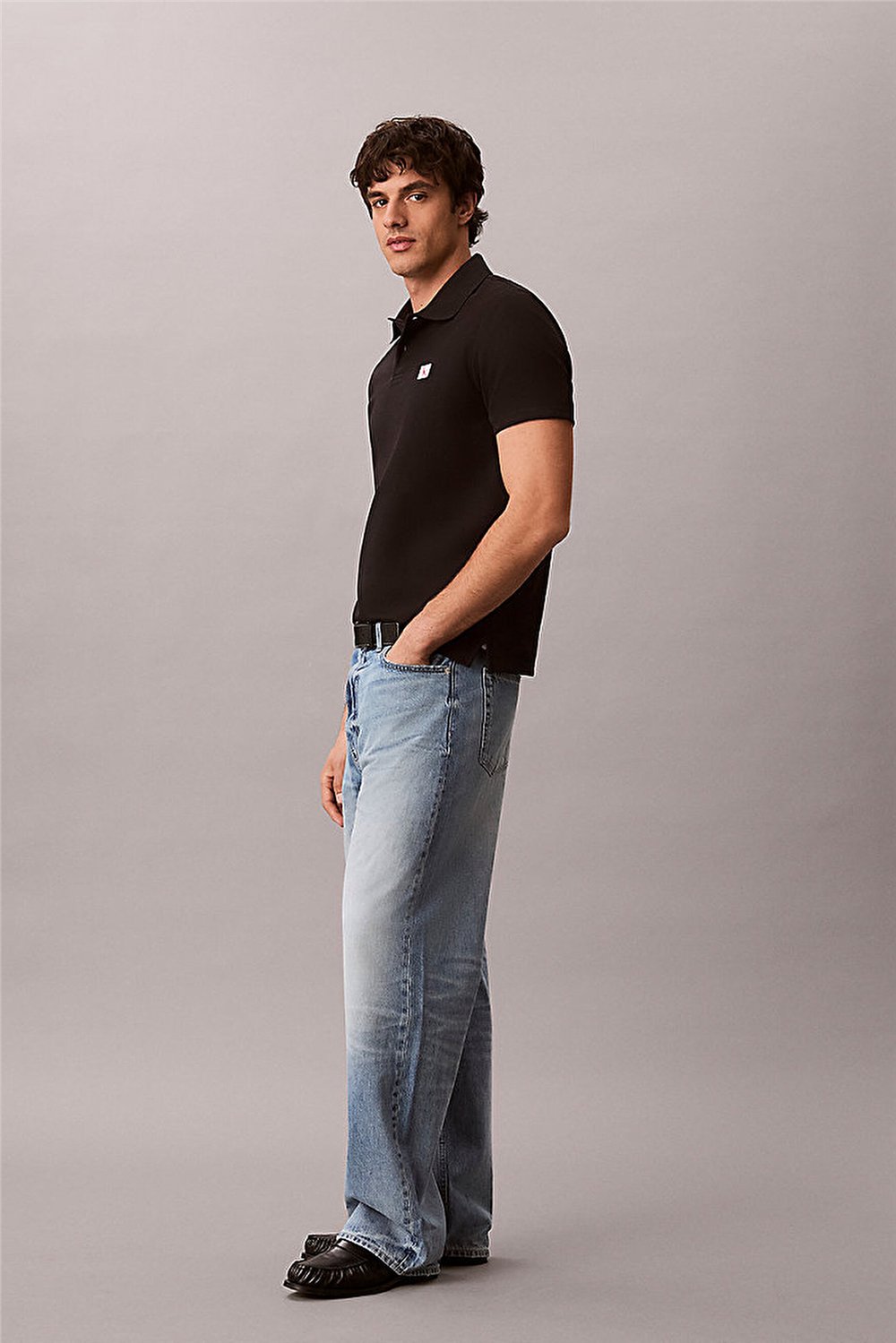 Calvin Klein Ss Microwaffle Woven Label Polo Erkek Polo Yaka T-Shirt Siyah
