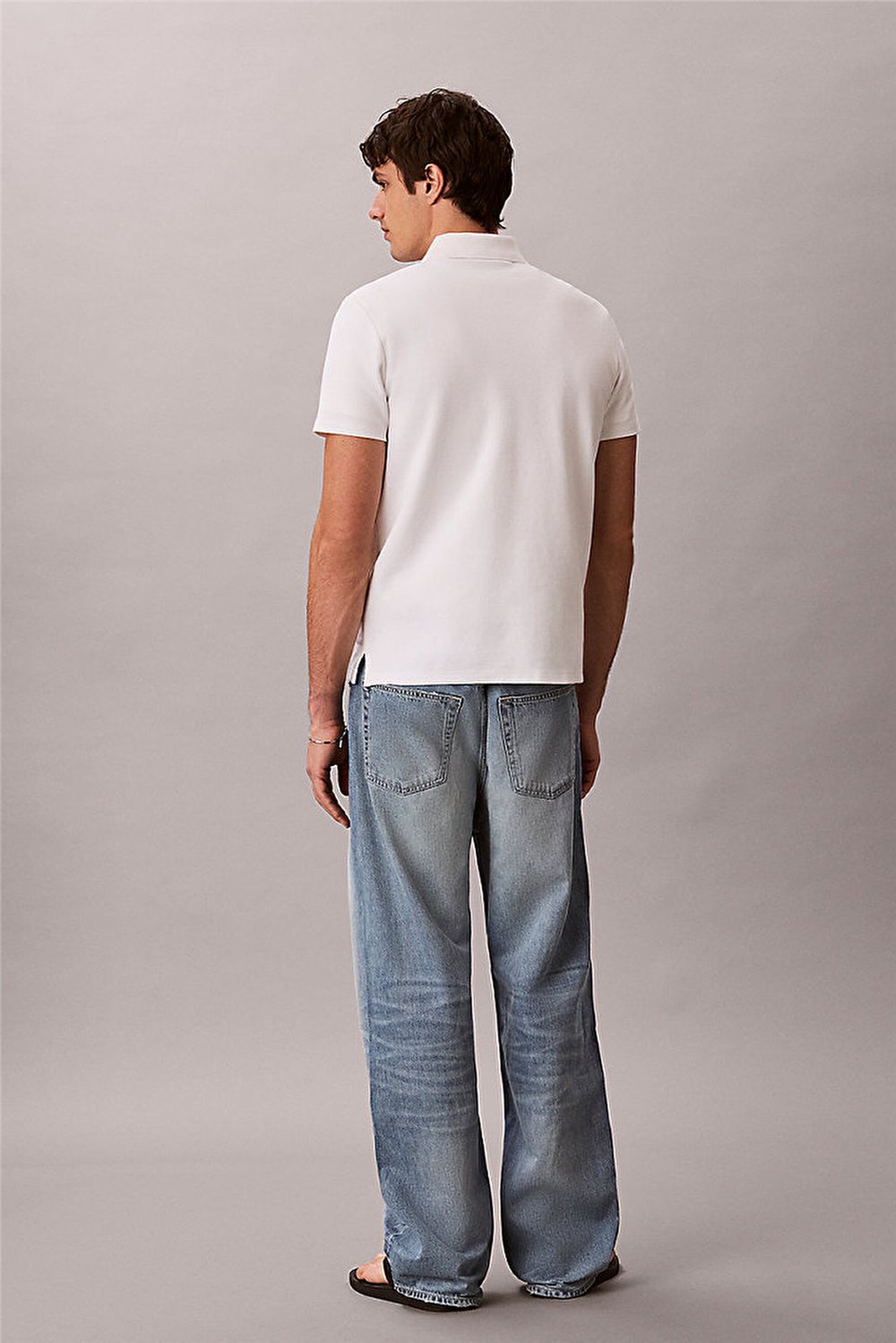 Calvin Klein Ss Microwaffle Woven Label Polo Erkek Polo Yaka T-Shirt Beyaz