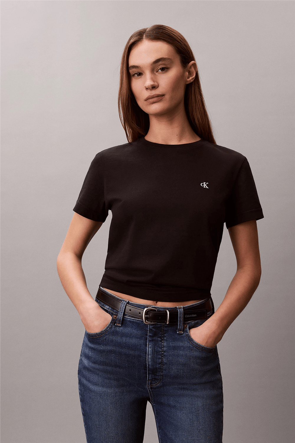 Calvin Klein Ss Monogram Crew Tee Kadın Bisiklet Yaka T-Shirt Siyah