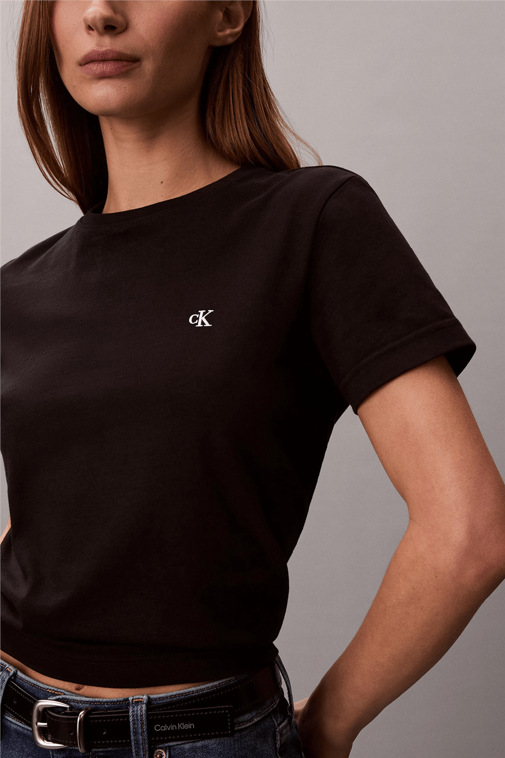 Calvin Klein Ss Monogram Crew Tee Kadın Bisiklet Yaka T-Shirt Siyah