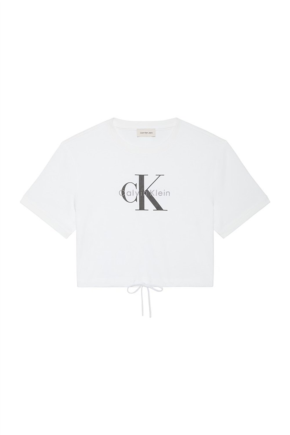 Calvin Klein Ss Monologo Cropped Tie Tee Kadın Bisiklet Yaka T-Shirt Beyaz