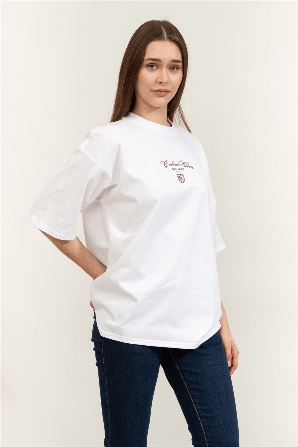 Calvin Klein SS Oversize CK NY Tee Kadın Bisiklet Yaka T-Shirt