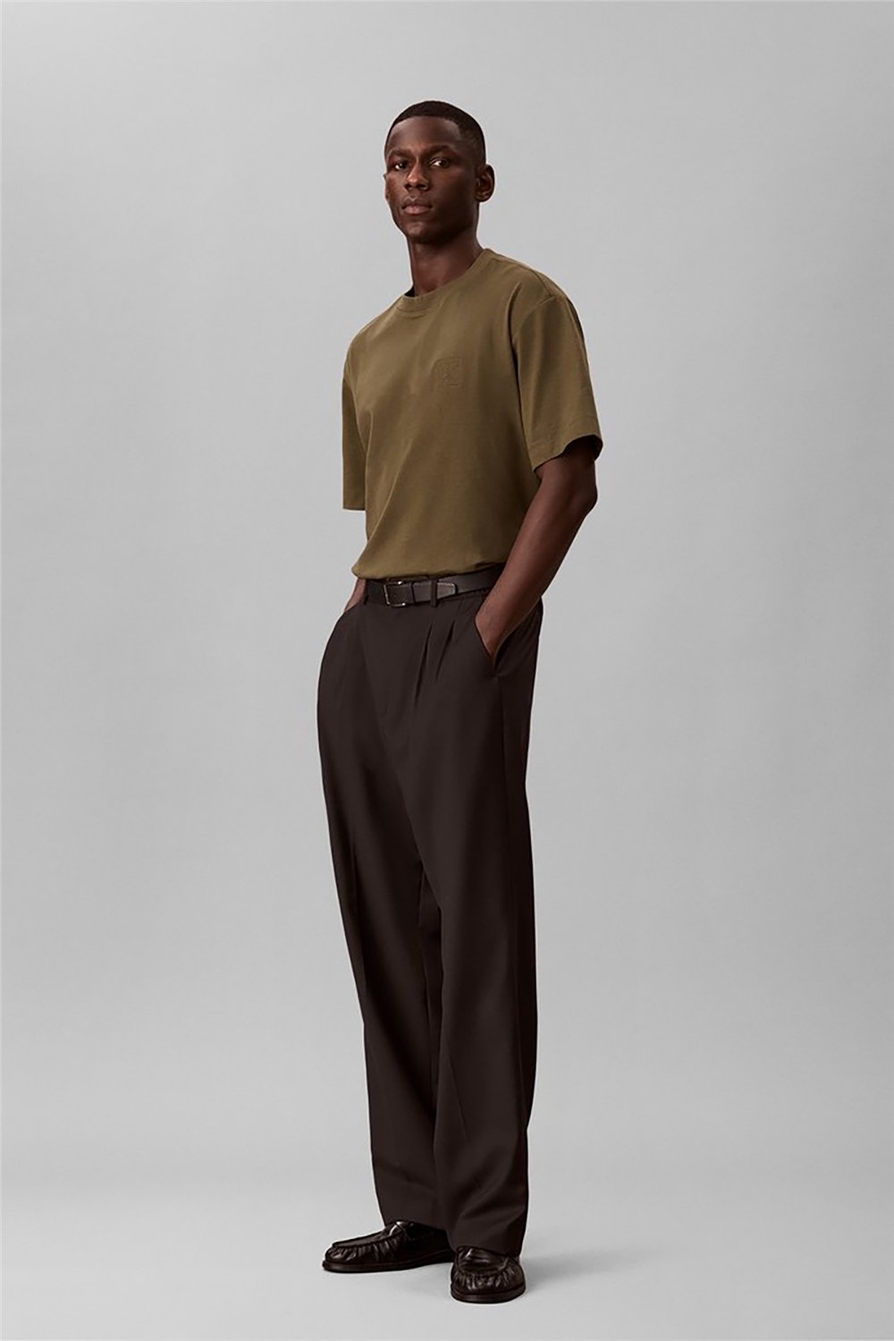 Calvin Klein Ss Rlxd 16S Embrd Twill Emblem T Erkek Bisiklet Yaka T-Shirt Yeşil