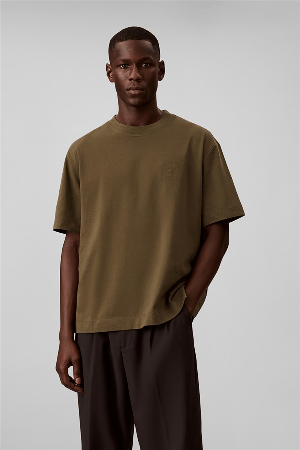 Calvin Klein Ss Rlxd 16S Embrd Twill Emblem T Erkek Bisiklet Yaka T-Shirt Yeşil