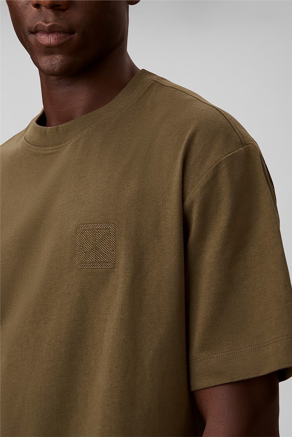 Calvin Klein Ss Rlxd 16S Embrd Twill Emblem T Erkek Bisiklet Yaka T-Shirt Yeşil