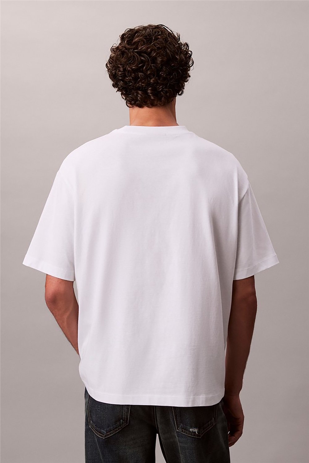 Calvin Klein Ss Rlxd 16S Std Logo Crewnk Tee Erkek Bisiklet Yaka T-Shirt Beyaz