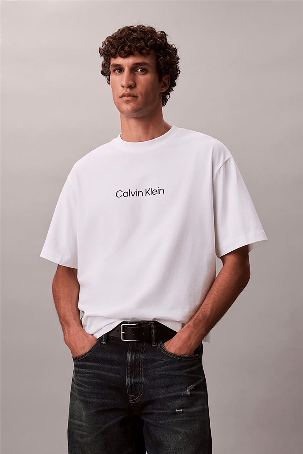 Calvin Klein Ss Rlxd 16S Std Logo Crewnk Tee Erkek Bisiklet Yaka T-Shirt Beyaz