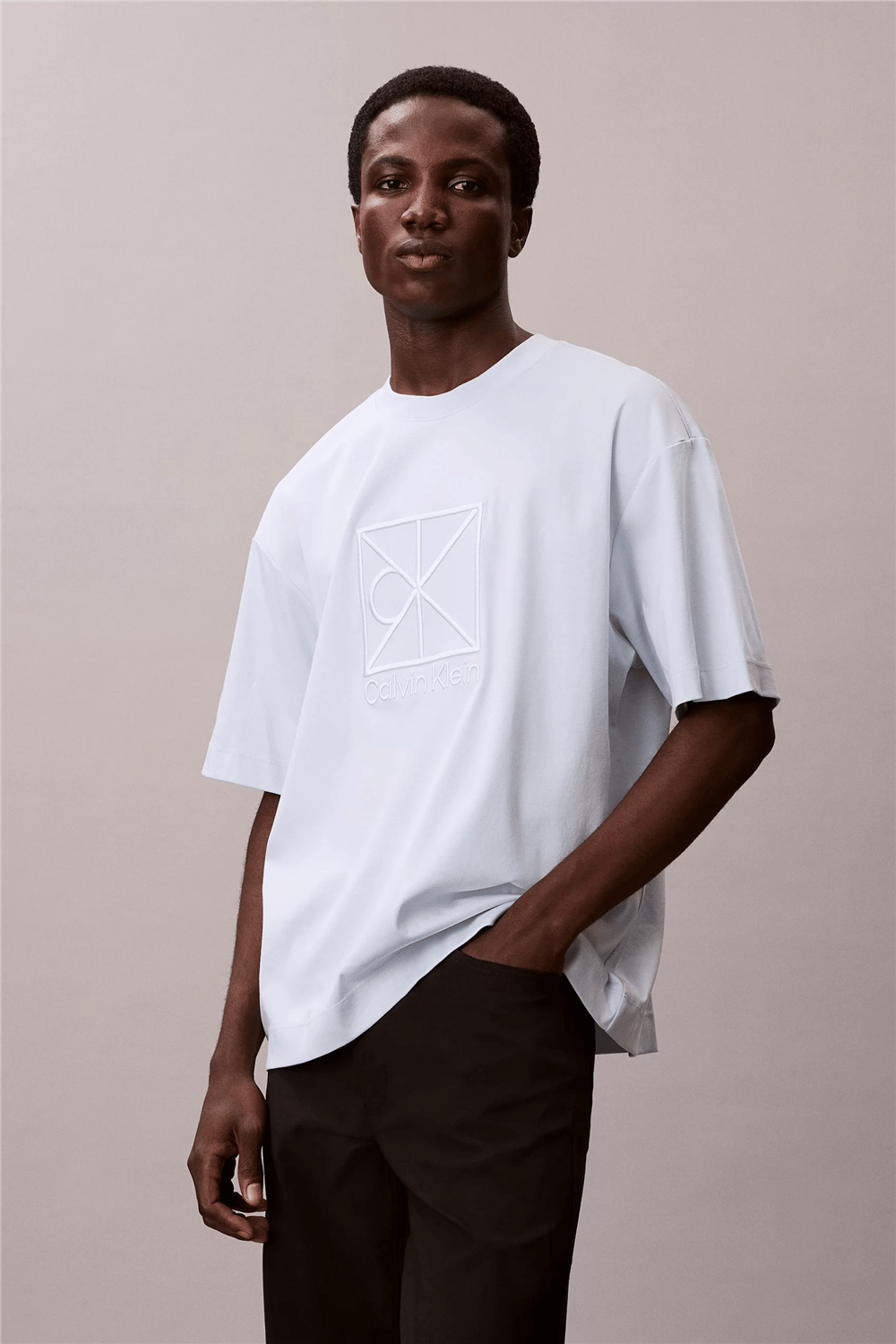 Calvin Klein Ss Rlxd Premium inte Erkek Bisiklet Yaka T-Shirt Mavi