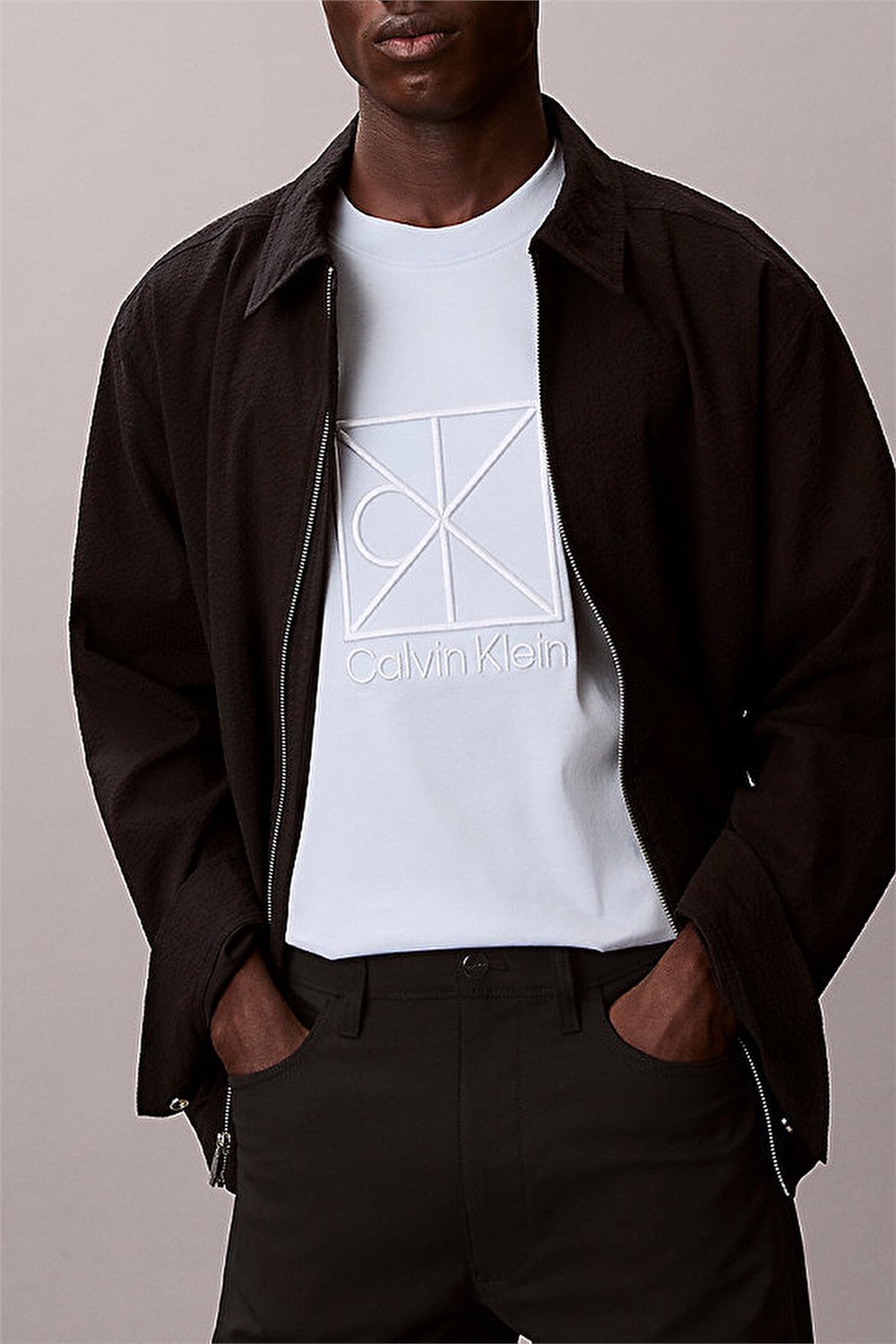 Calvin Klein Ss Rlxd Premium inte Erkek Bisiklet Yaka T-Shirt Mavi