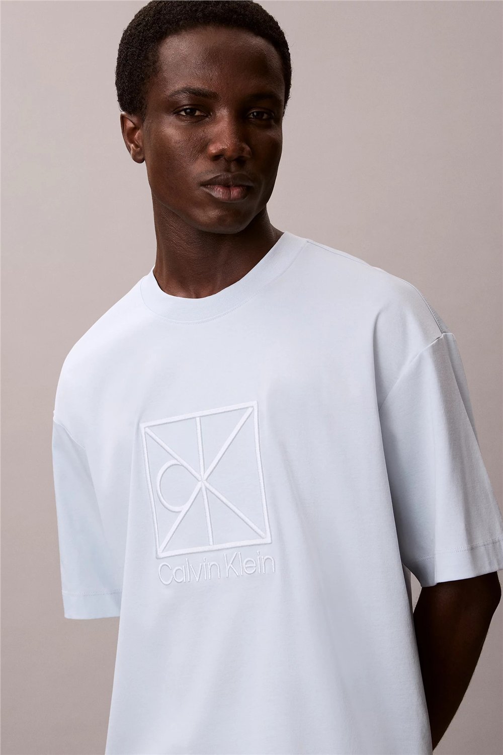 Calvin Klein Ss Rlxd Premium inte Erkek Bisiklet Yaka T-Shirt Mavi