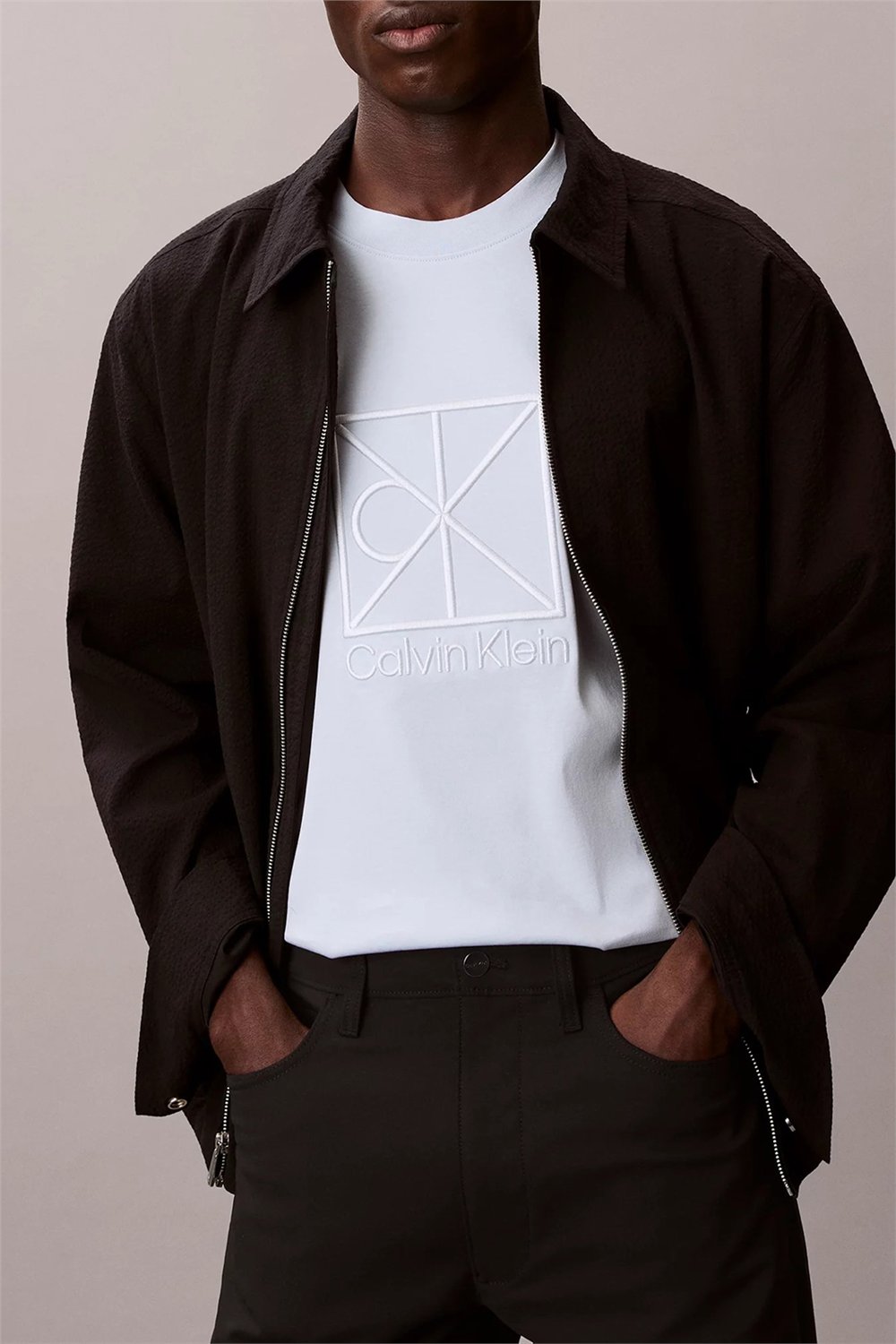 Calvin Klein Ss Rlxd Premium inte Erkek Bisiklet Yaka T-Shirt Mavi