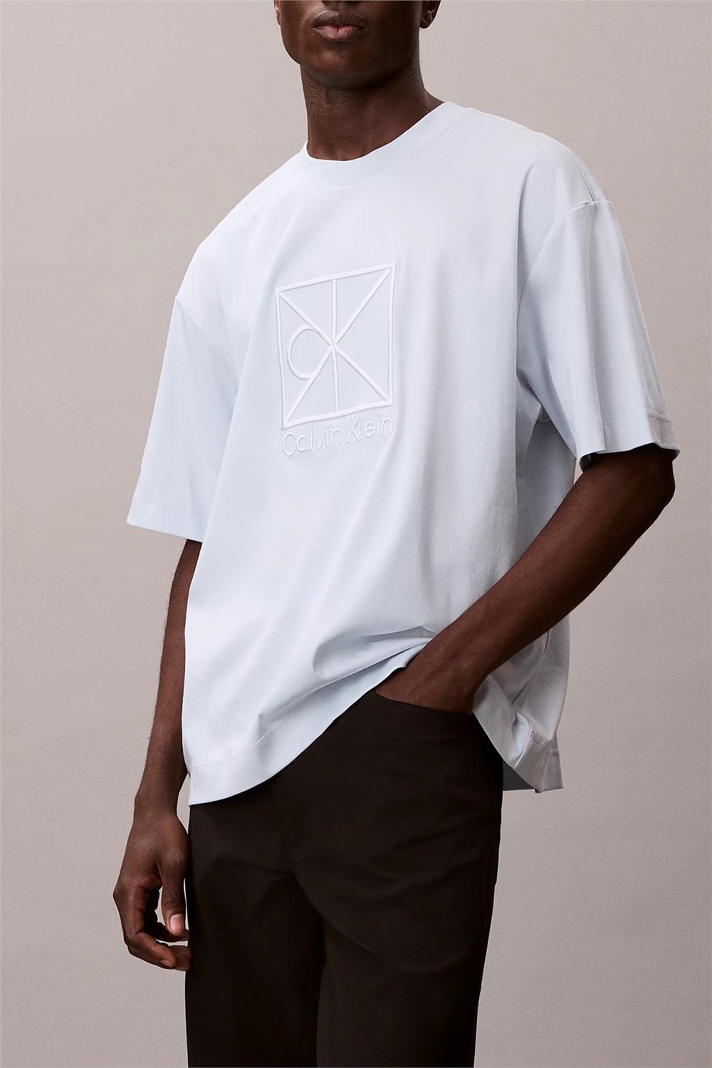 Calvin Klein Ss Rlxd Premium inte Erkek Bisiklet Yaka T-Shirt Mavi