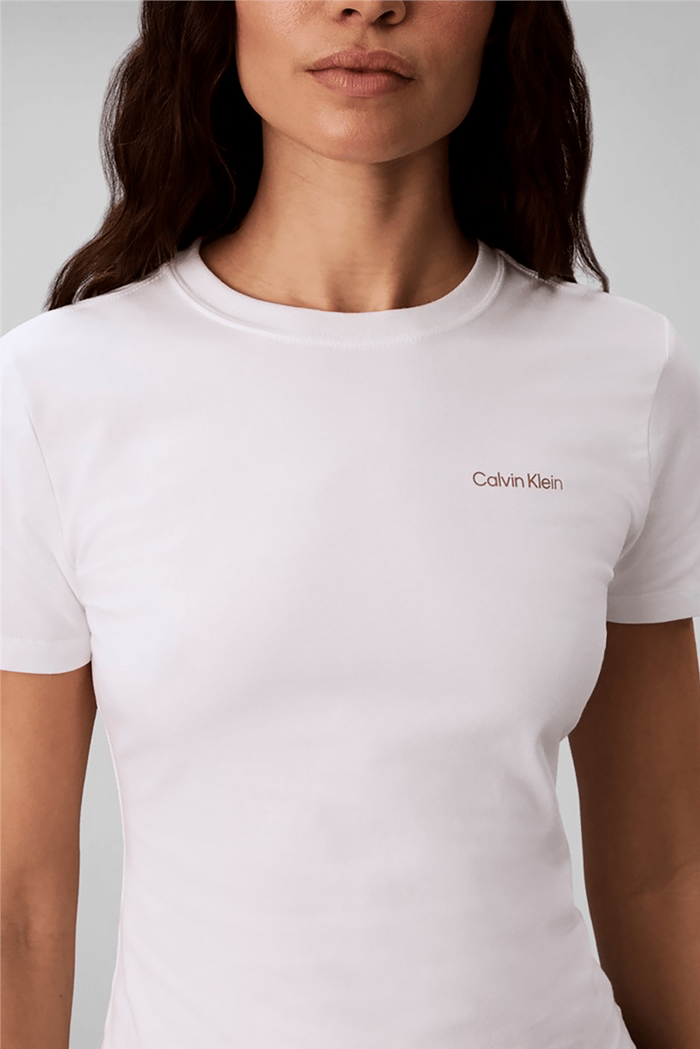 Calvin Klein Ss Slim Fit Feminine Logo Tee Kadın Bisiklet Yaka T-Shirt Beyaz