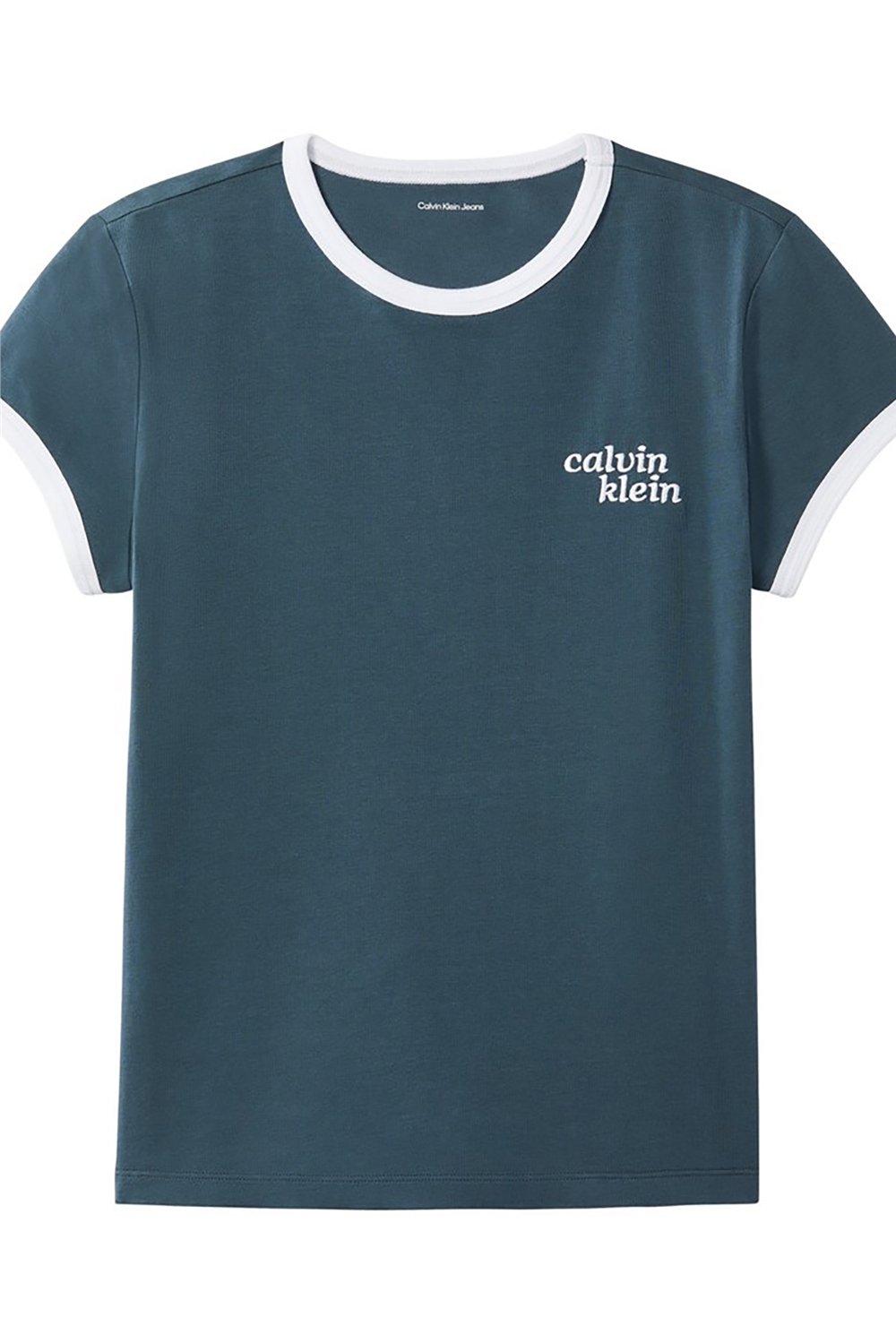 Calvin Klein Ss Slim Logo Ringer Tee Kadın Bisiklet Yaka T-Shirt