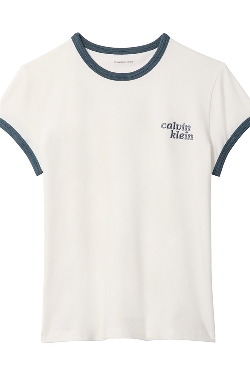 Calvin Klein Ss Slim Logo Ringer Tee Kadın Bisiklet Yaka T-Shirt Beyaz