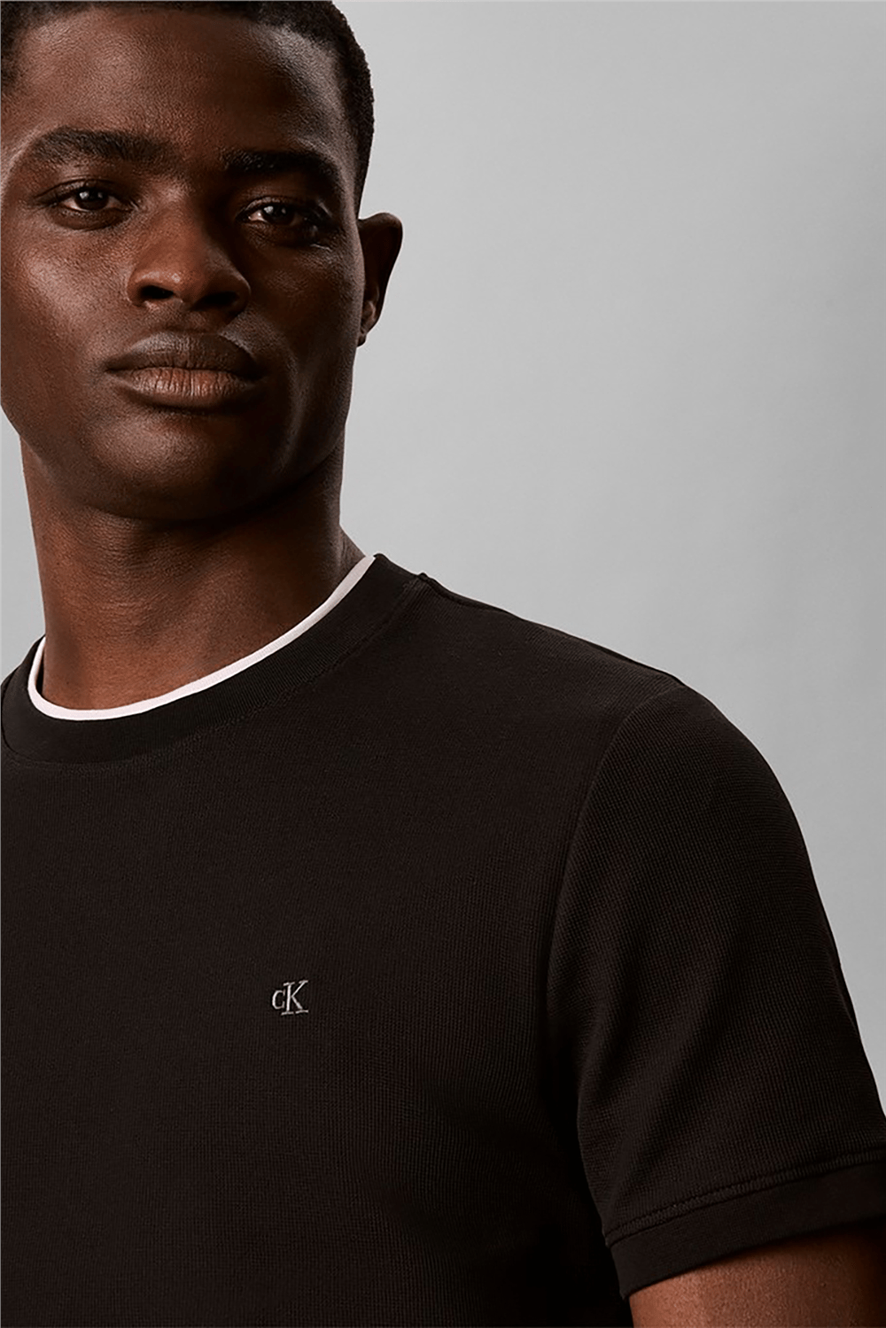 Calvin Klein Ss Slim Micro Waffle Crewnk Tee Erkek Bisiklet Yaka T-Shirt Siyah