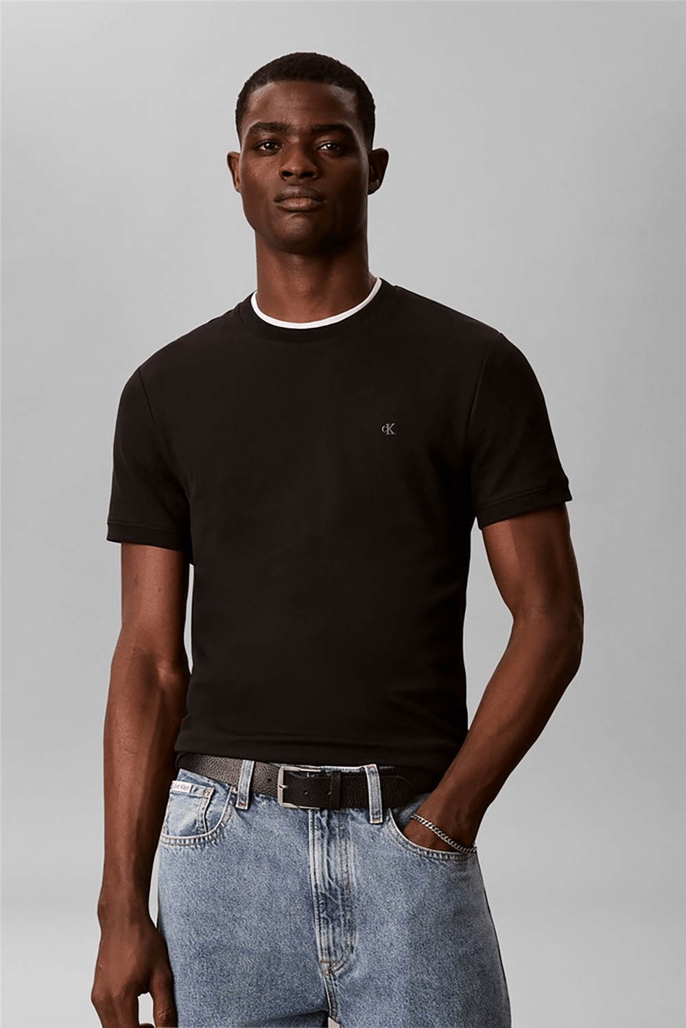 Calvin Klein Ss Slim Micro Waffle Crewnk Tee Erkek Bisiklet Yaka T-Shirt Siyah