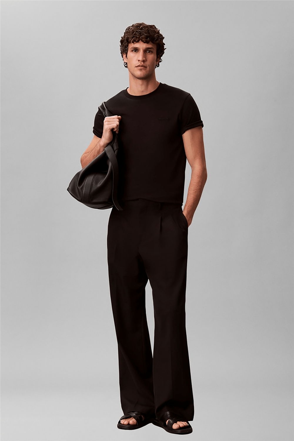 Calvin Klein Ss Slim Supima Logo Patch Tee Erkek Bisiklet Yaka T-Shirt Siyah