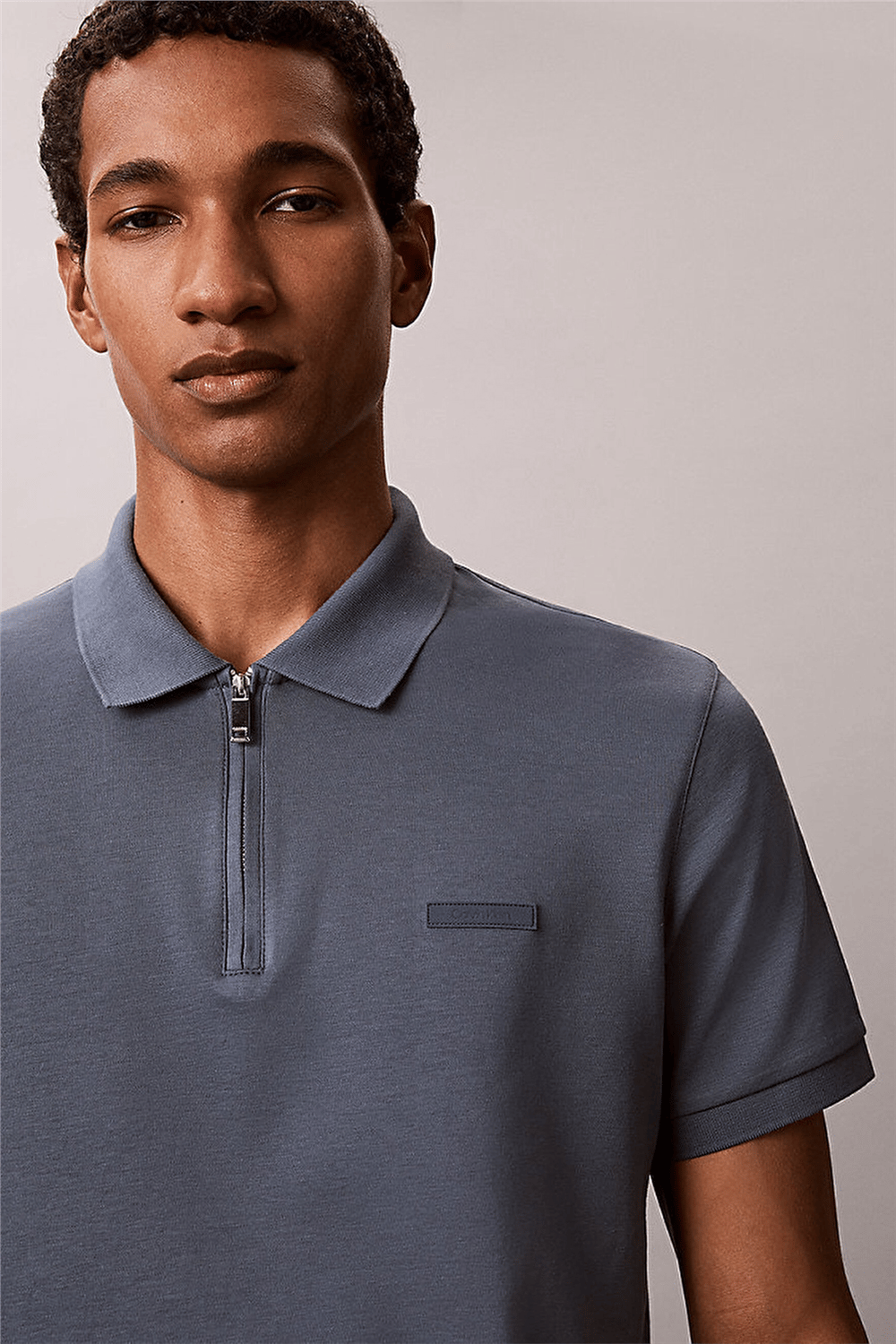 Calvin Klein SS Slim Supima Zip Polo Erkek Polo Yaka T-Shirt Gri