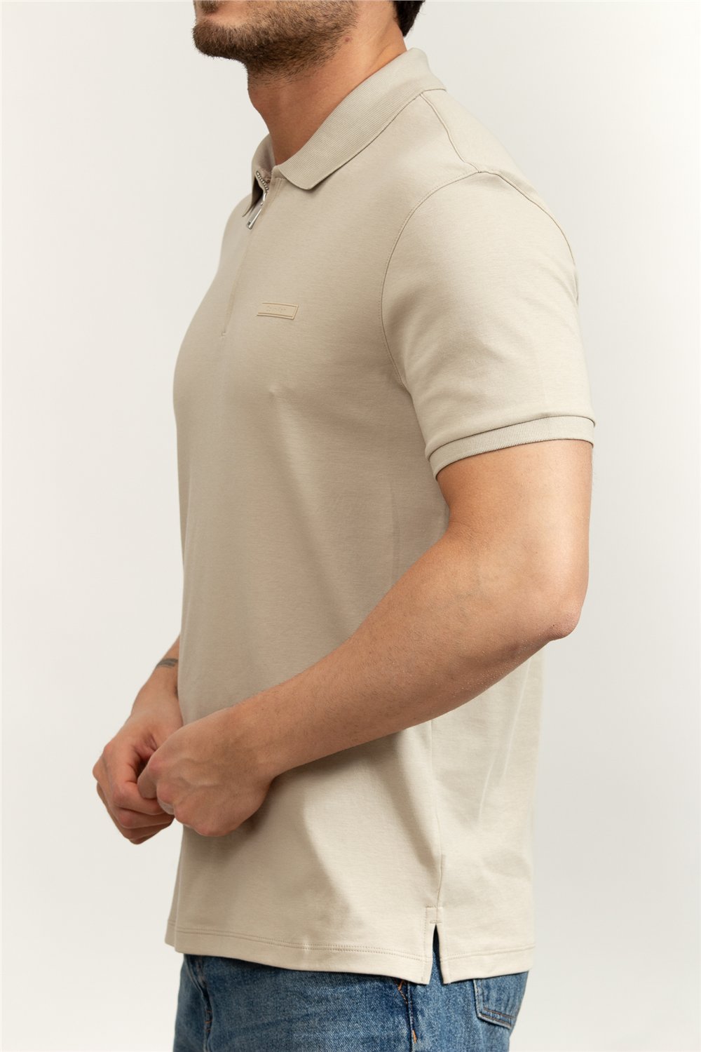 Calvin Klein SS Slim Supima Zip Polo Erkek Polo Yaka T-Shirt