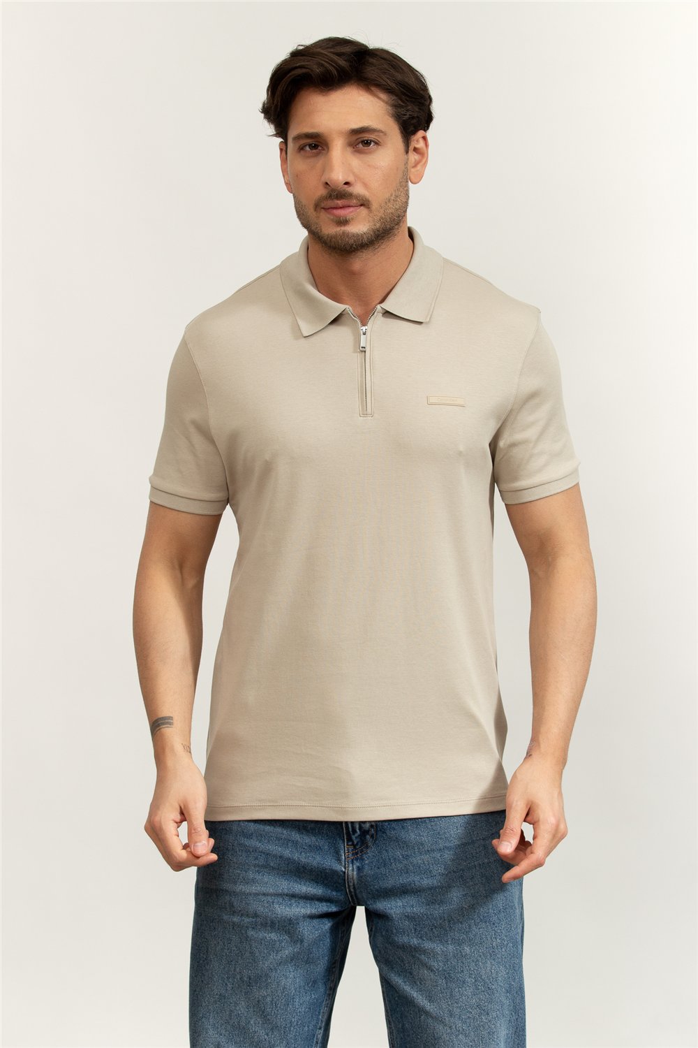 Calvin Klein SS Slim Supima Zip Polo Erkek Polo Yaka T-Shirt