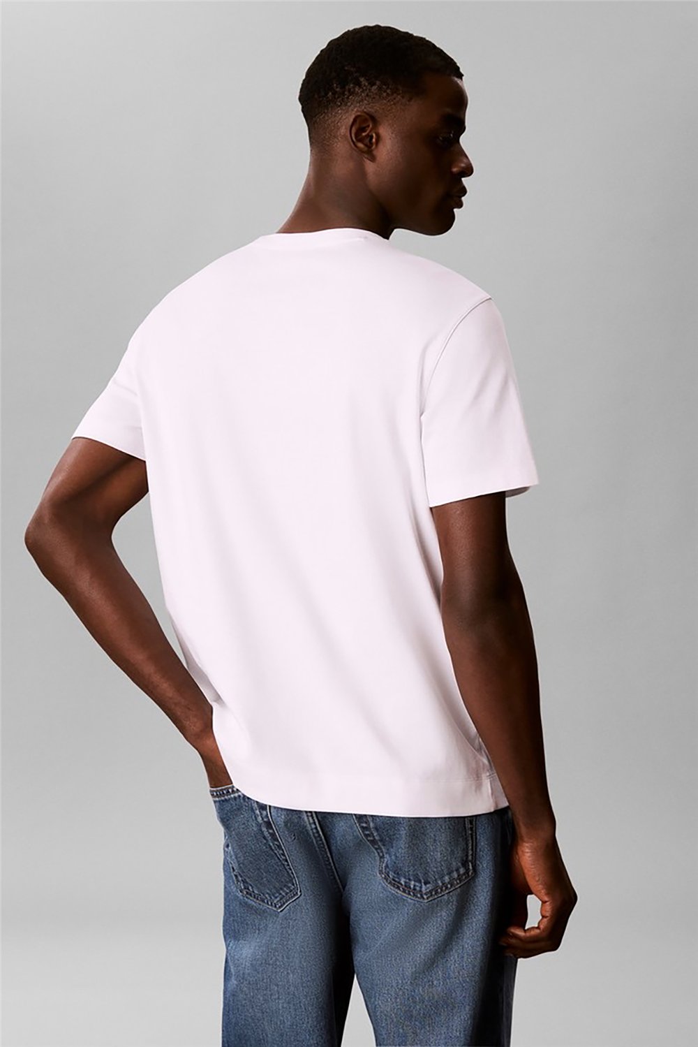 Calvin Klein Ss Slk interlock Emb Stnd Logo G Erkek Bisiklet Yaka T-Shirt Beyaz