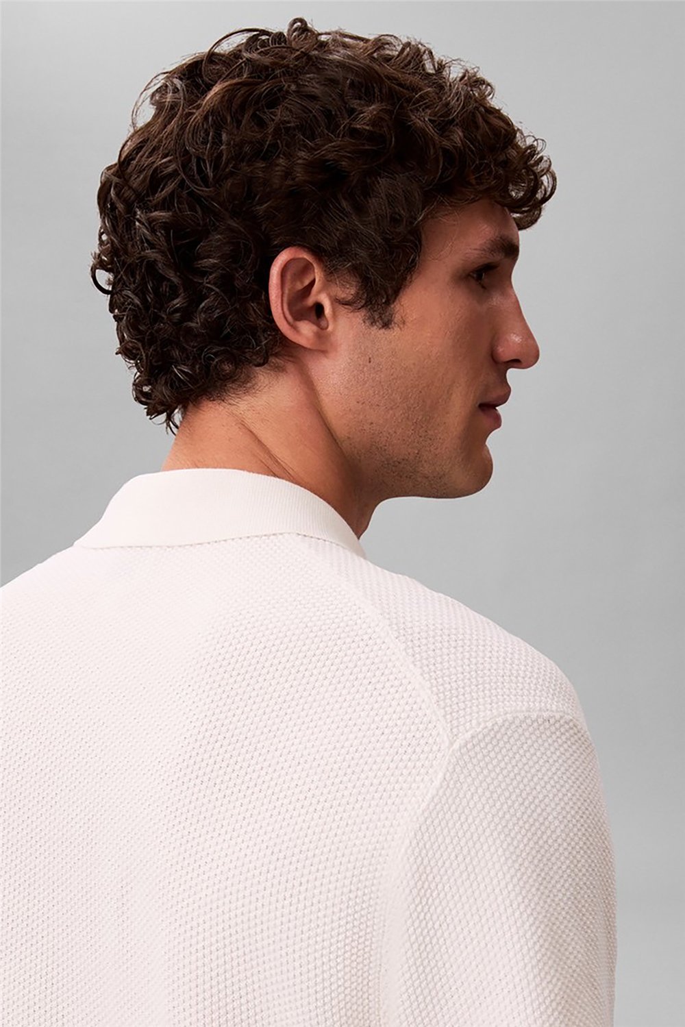 Calvin Klein Ss Txtrd Cttn Polo Swtr 12Gg Erkek Triko Beyaz
