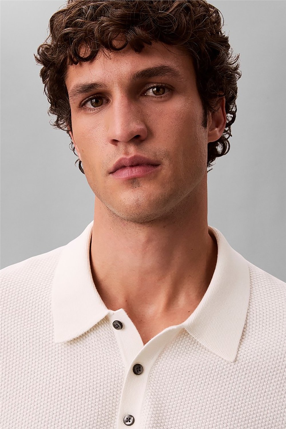 Calvin Klein Ss Txtrd Cttn Polo Swtr 12Gg Erkek Triko Beyaz