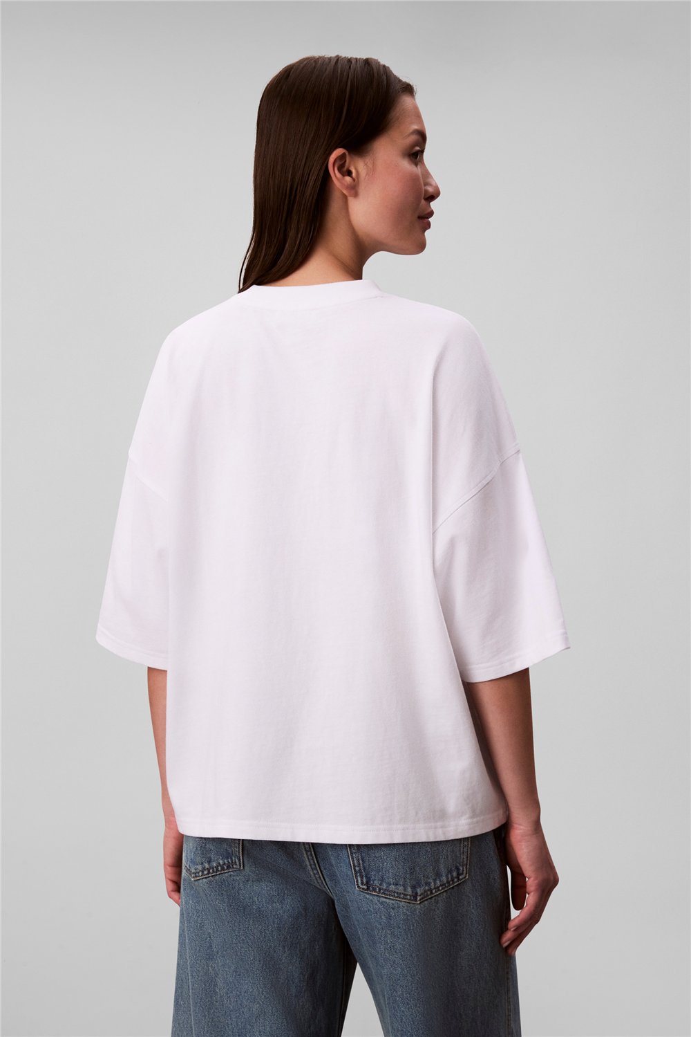 Calvin Klein Ss Woven Label Oversized Tee Kadın Bisiklet Yaka T-Shirt