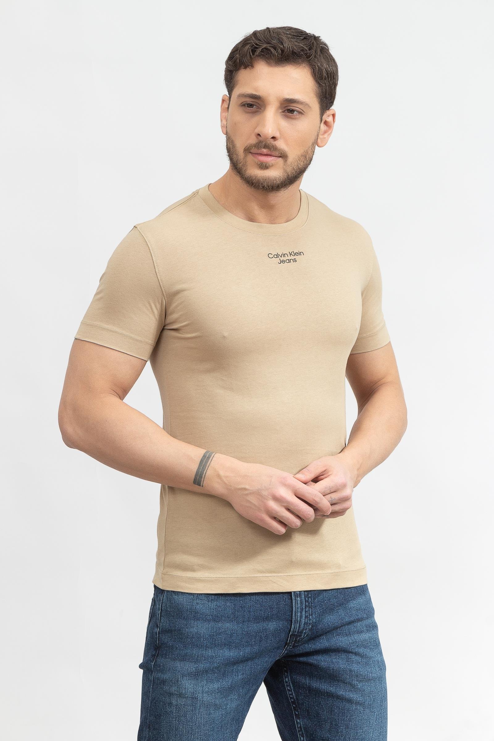 Calvin Klein Stacked Logo Erkek Bisiklet Yaka T-Shirt