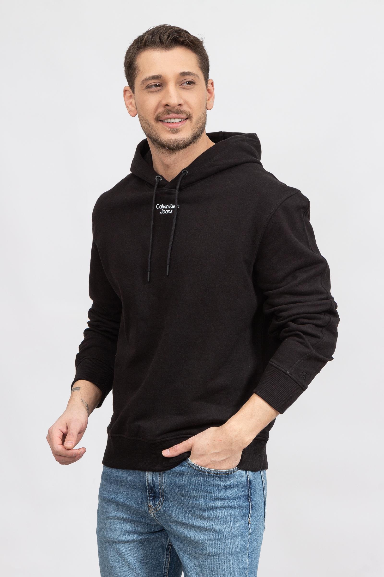 Calvin Klein Stacked Logo Hoodie Erkek Kapüşonlu Sweatshirt