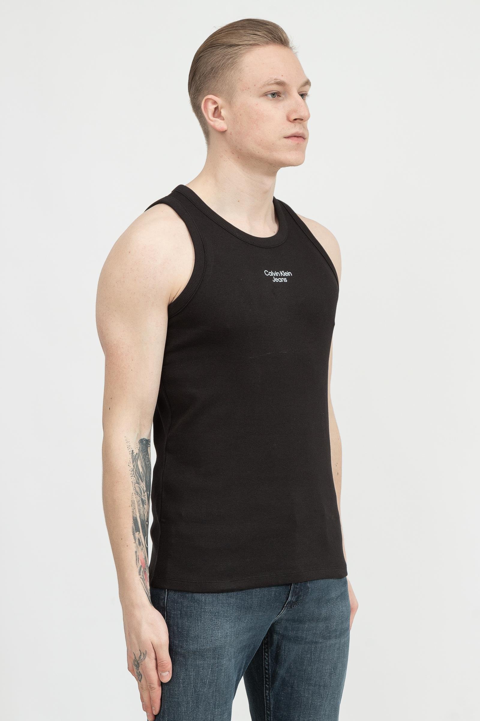 Calvin Klein Stacked Logo Rib Tank Erkek Kolsuz T-Shirt