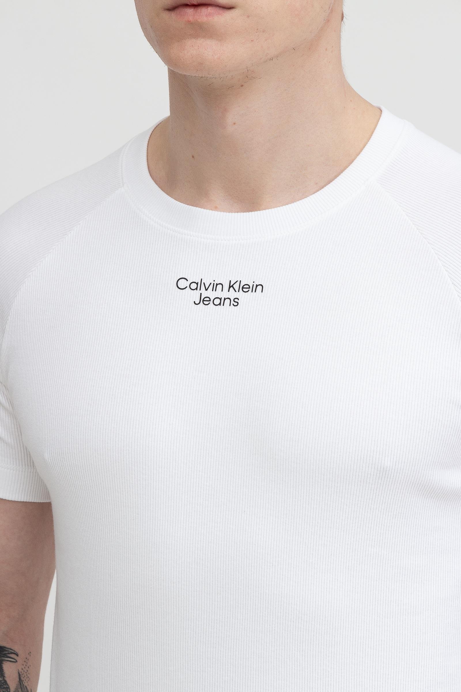 Calvin Klein Stacked Logo Rib Tee Erkek Bisiklet Yaka T-Shirt