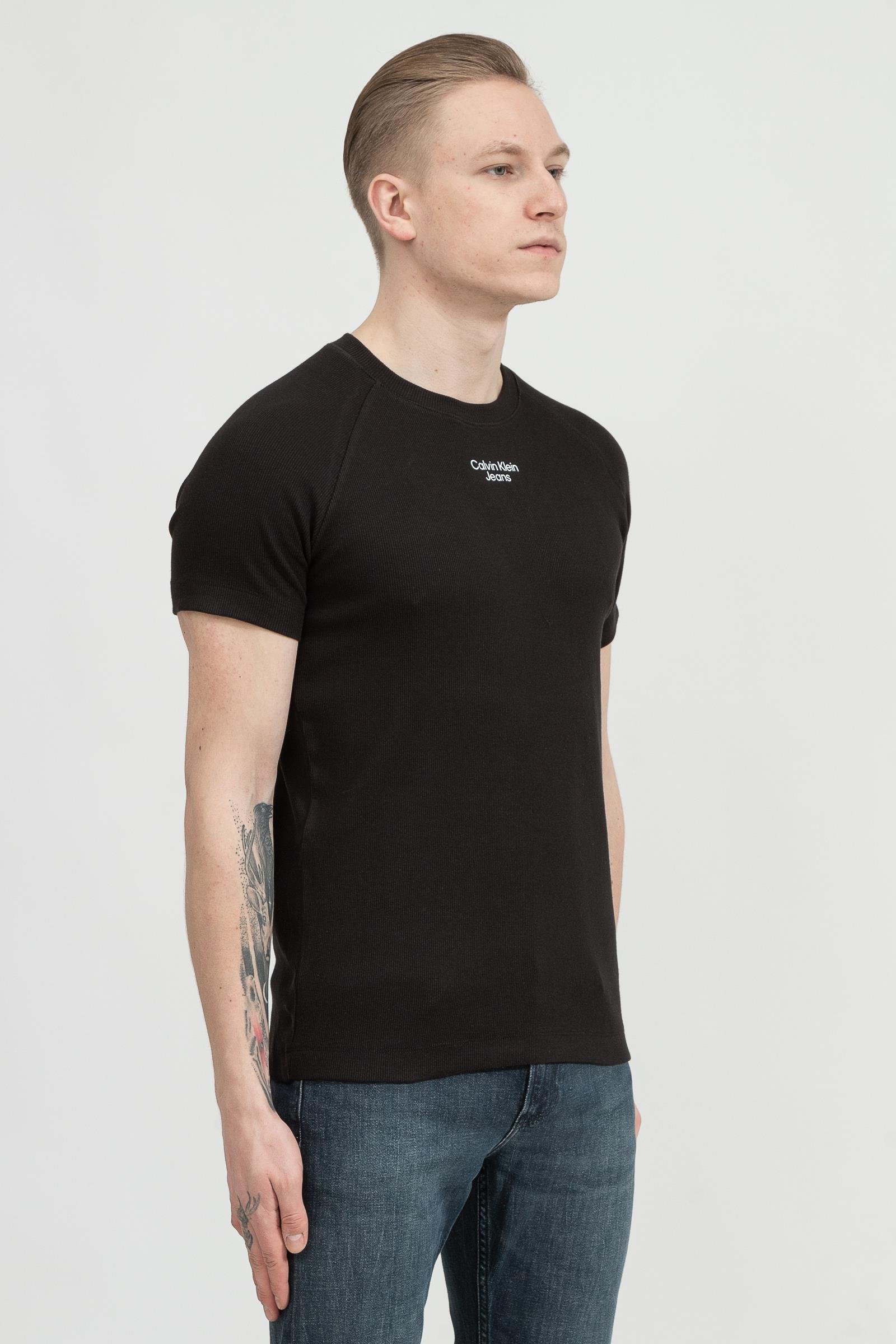 Calvin Klein Stacked Logo Rib Tee Erkek Bisiklet Yaka T-Shirt