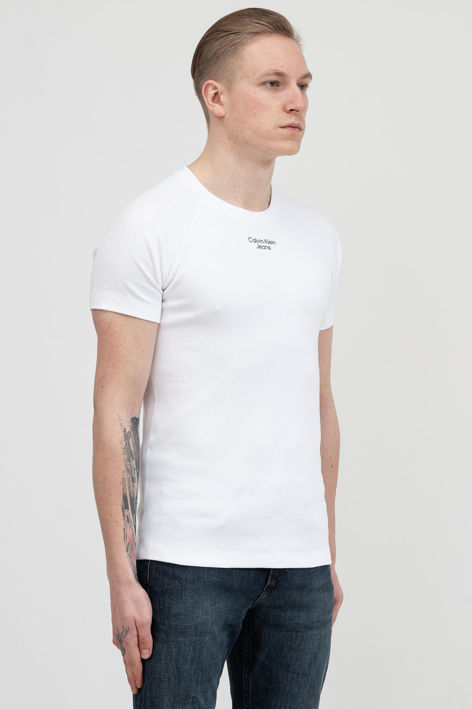 Calvin Klein Stacked Logo Rib Tee Erkek Bisiklet Yaka T-Shirt
